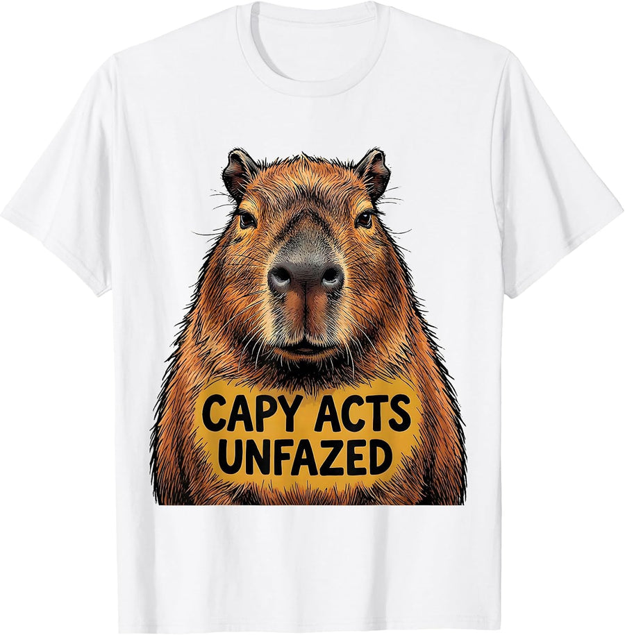 Men's Capy Acts Unfazed Funny Capybara Meme Animal Humor T-Shirt - White