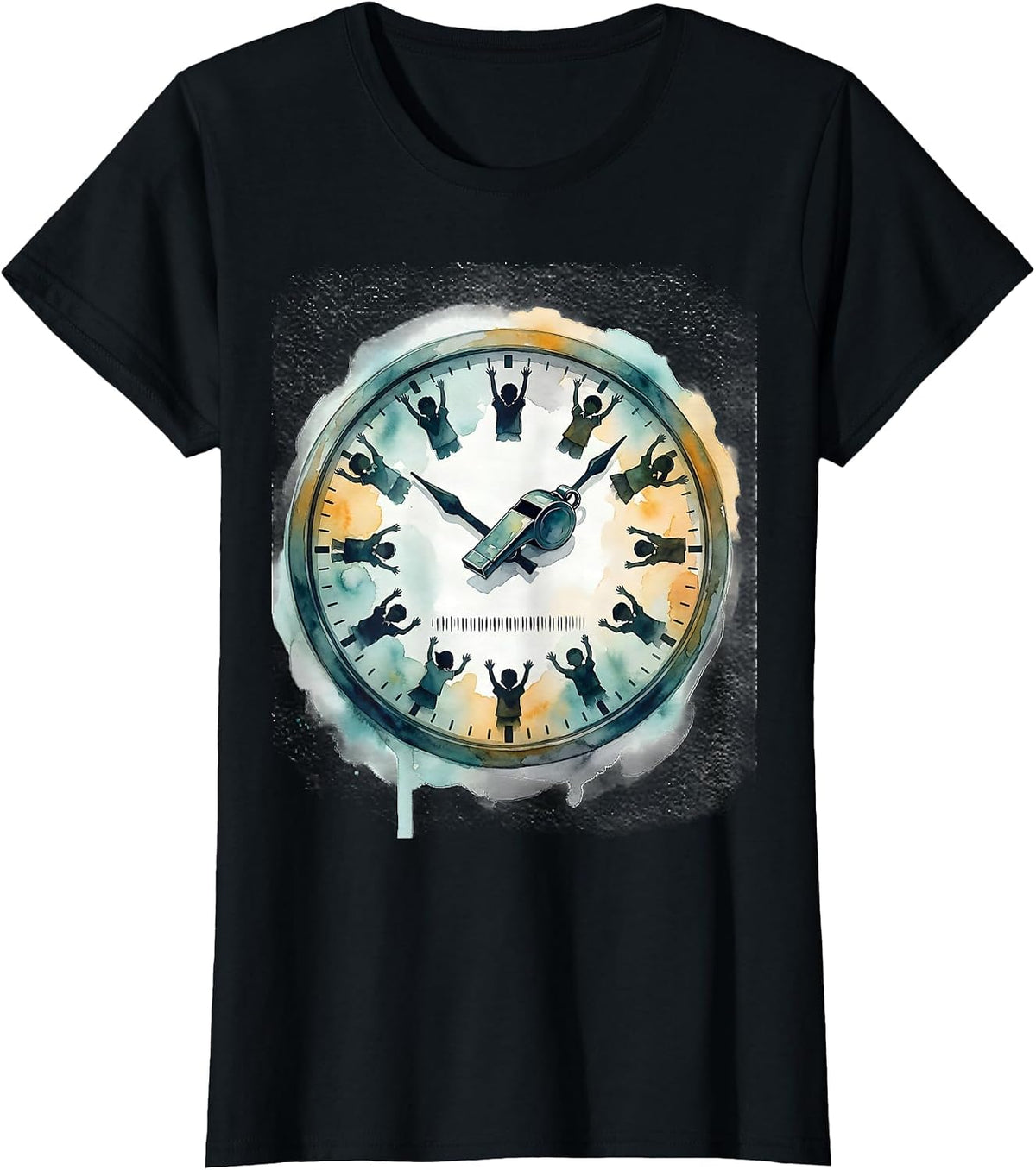 Soft Watercolor Gym Wall Clock PE Teacher Back To School T-Shirt - Black