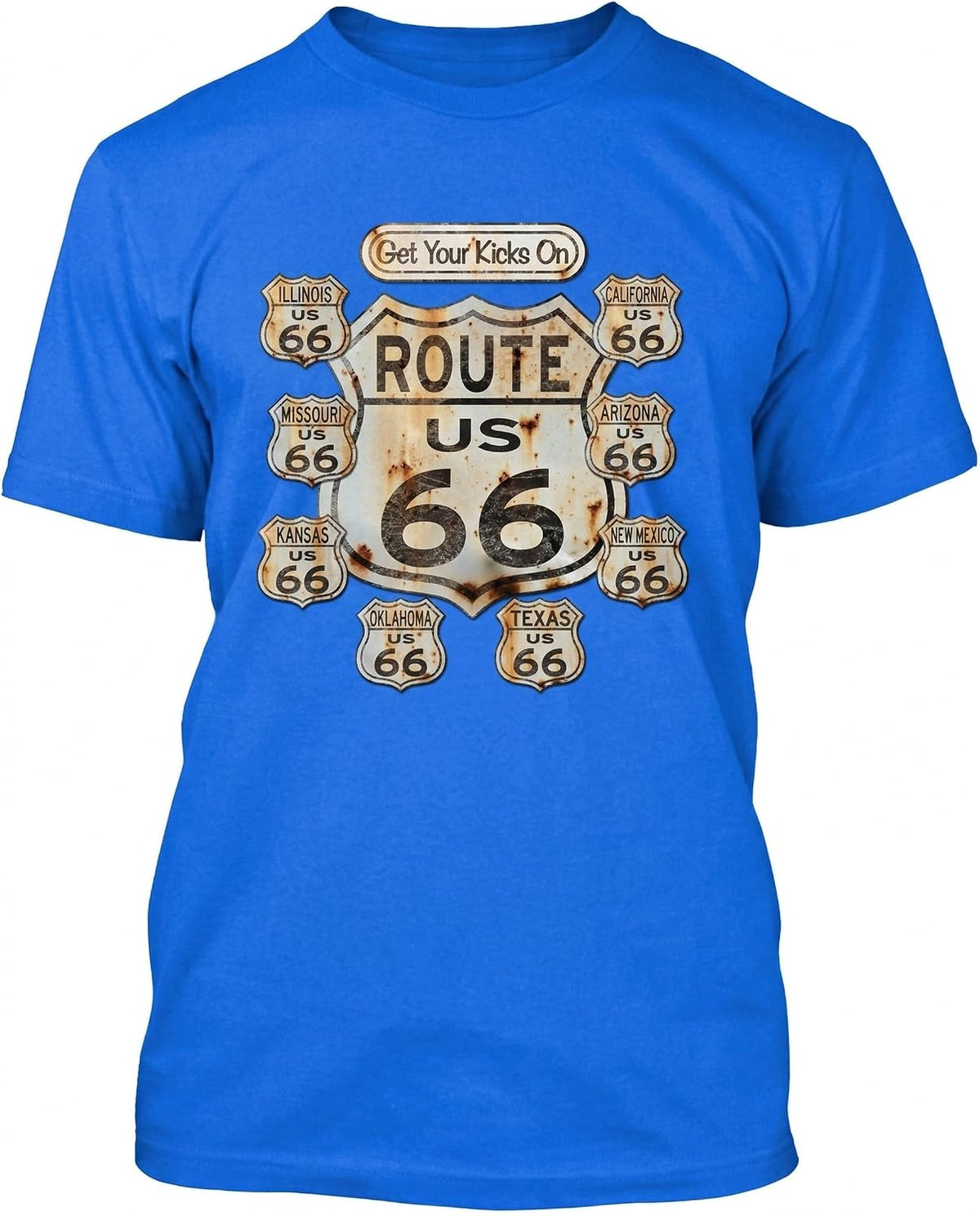 CRAZYDAISYWORLD Unisex Route 66 Get Your Kick On Crewneck T-Shirt - Blue