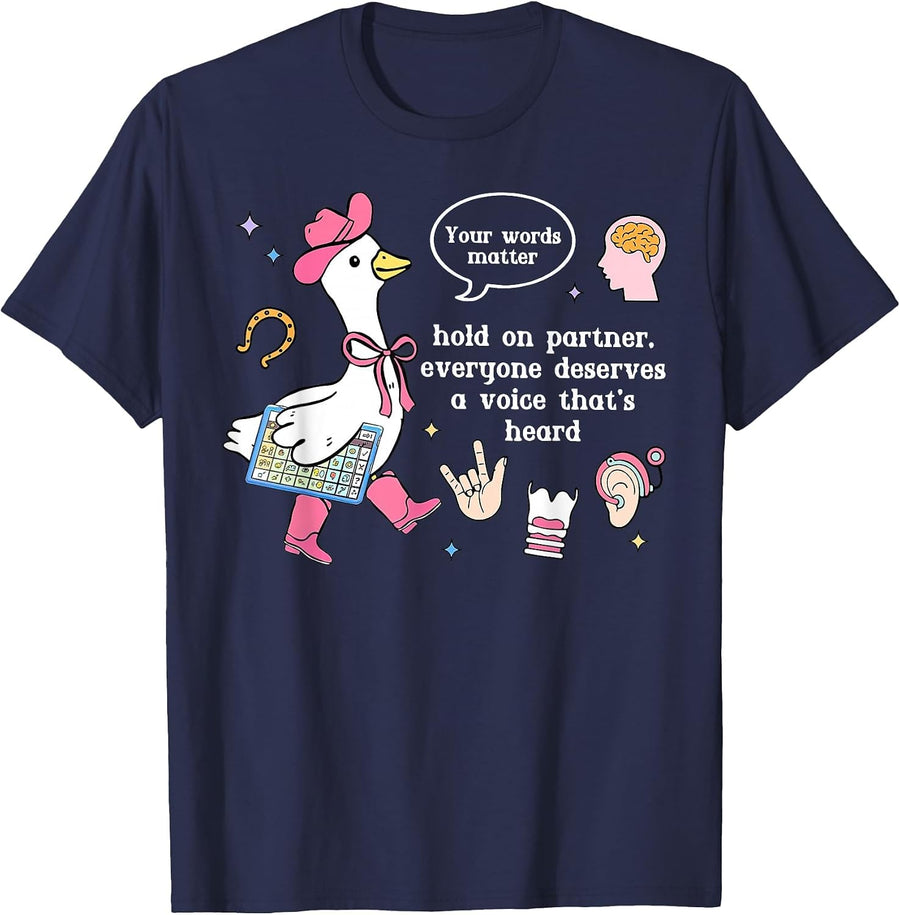 Silly Goose Speech Therapist Retro SLP OT PT Team Therapist T-Shirt - Navy Blue