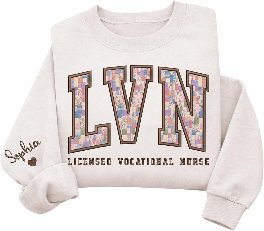 Chillever Personalized Nurse Embroidered Sweatshirt, Floral Nursing Crewneck, Custom Name Job Title Year, Nurse Gift -
