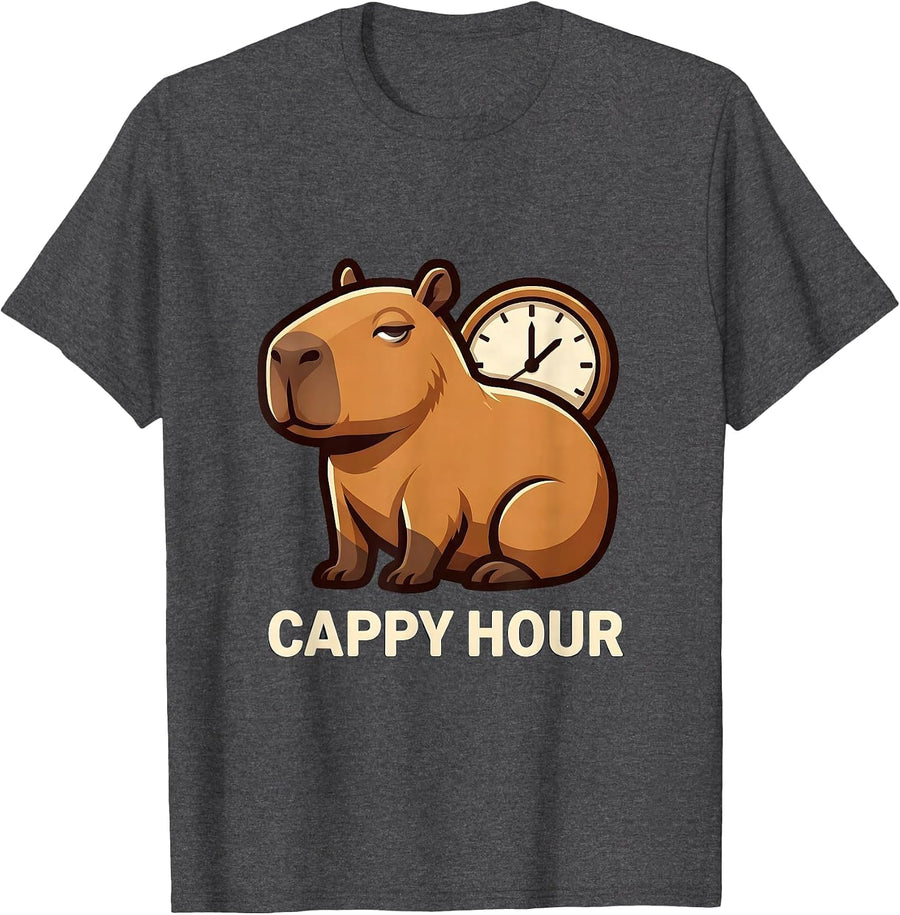 Men's Cappy Hour Funny Capybara Meme Animal Humor T-Shirt - Dark Heather Grey