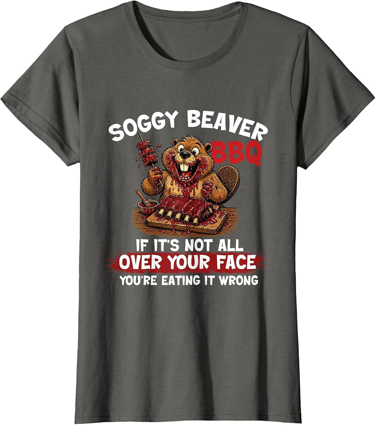 Soggy Beaver - BBQ Backyard Pitmaster Grilling Chef T-Shirt - Asphalt Grey