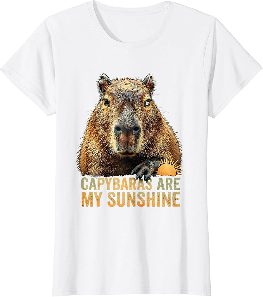 Women's Capybaras Are My Sunshine Funny Animal Meme Gamer Gift T-Shirt - White