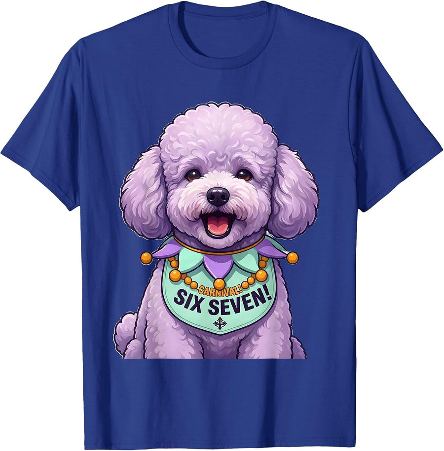 Six Seven! Carnival Cute Kawaii Parade Poodle Mardi Gras T-Shirt - Royal Blue