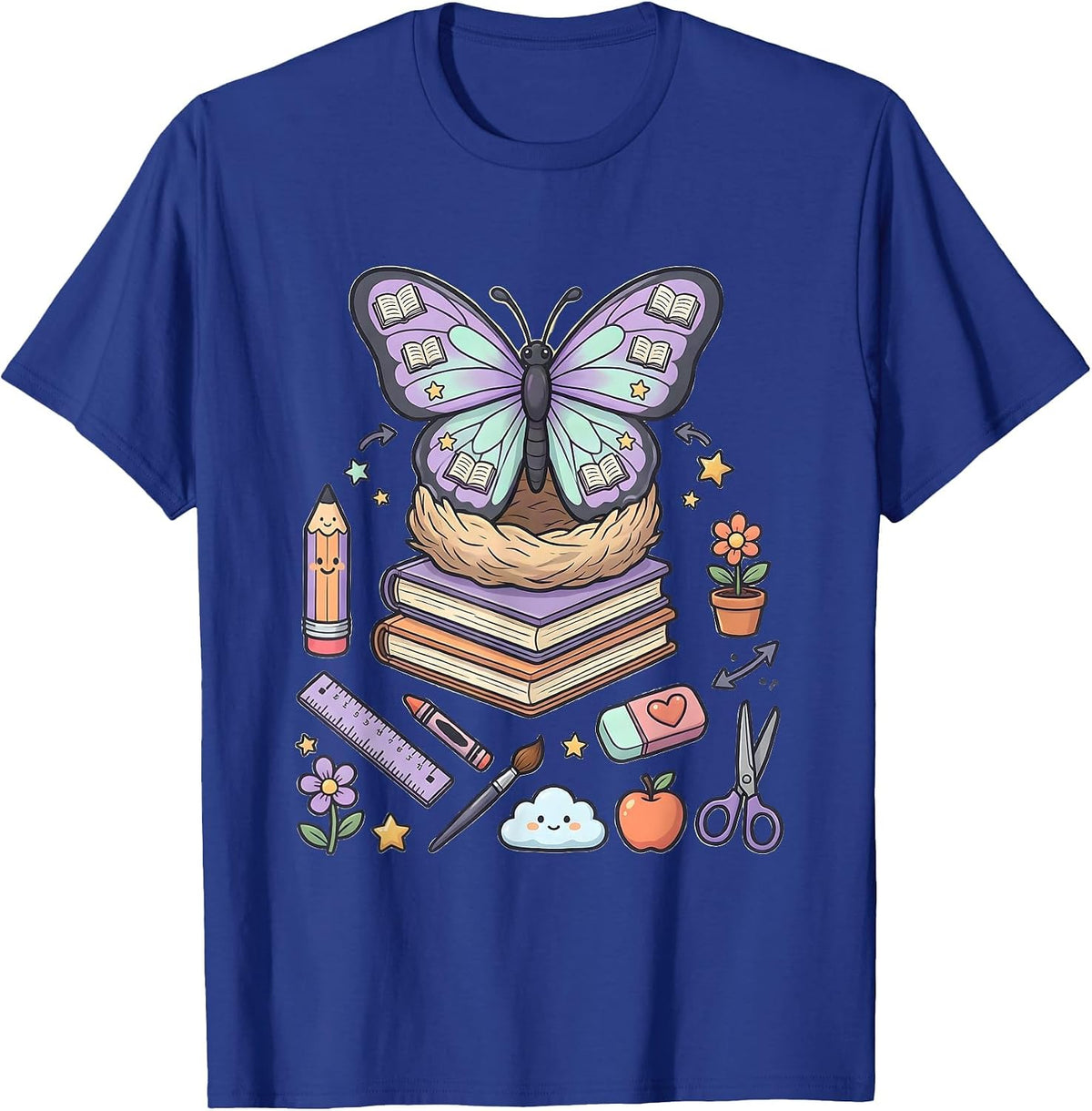 Special Education Teacher Butterfly Cocoon Books T-Shirt - Royal Blue