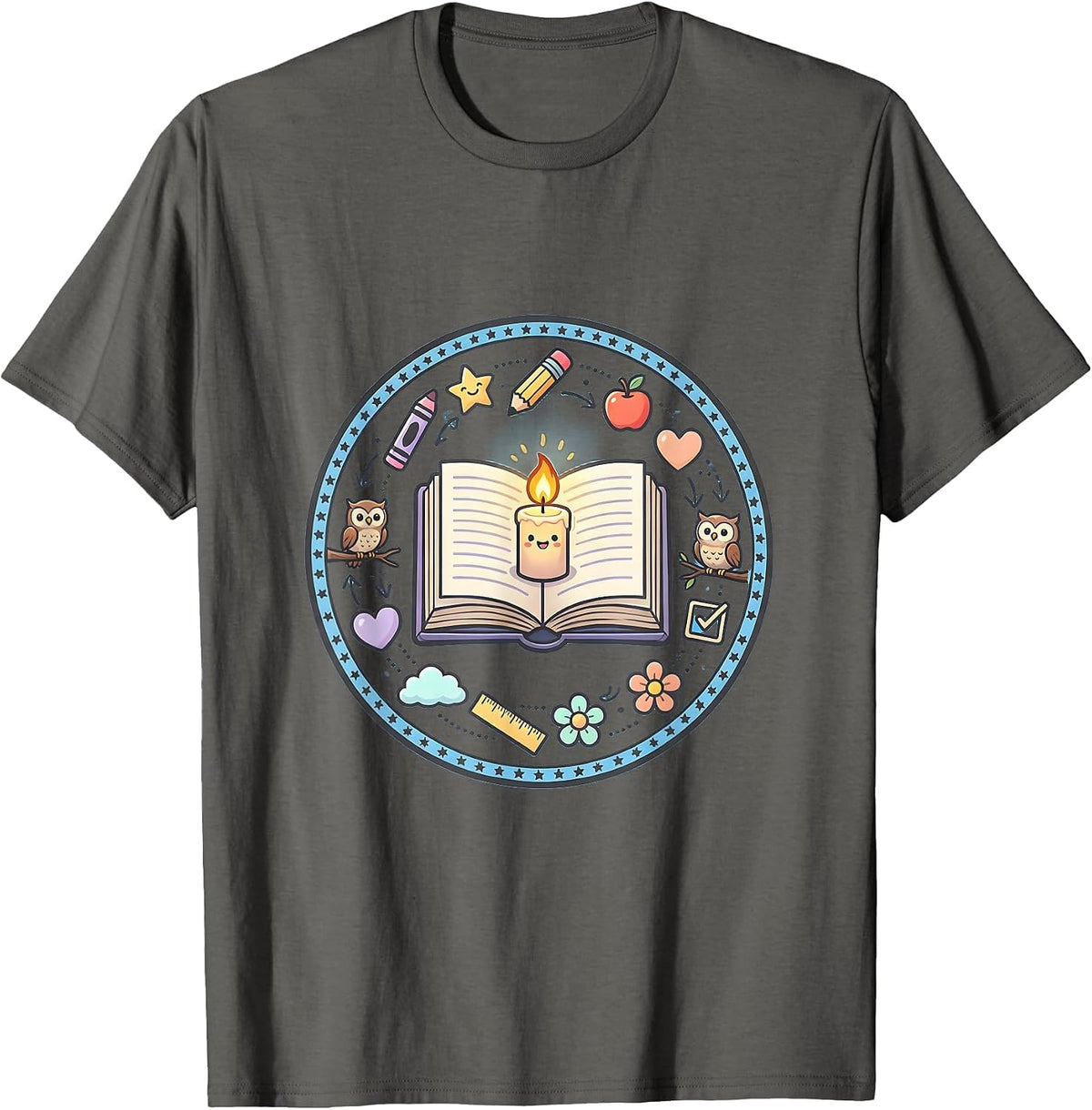Special Education Teacher Candle Storybook Graphic T-Shirt - Asphalt Grey