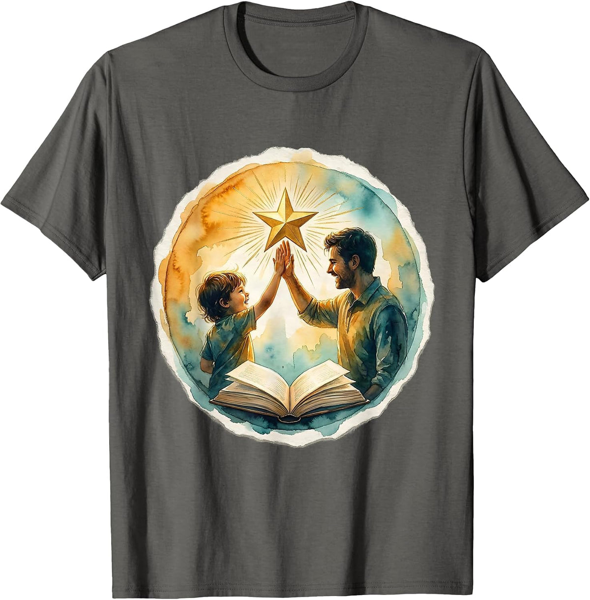 Special Education High Five Student Teacher Illustration T-Shirt - Asphalt Grey