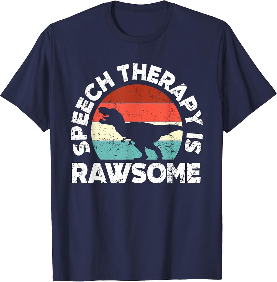 SLP Therapy Dinosaur Rawsome Speech Language Pathologist T-Shirt - Navy Blue