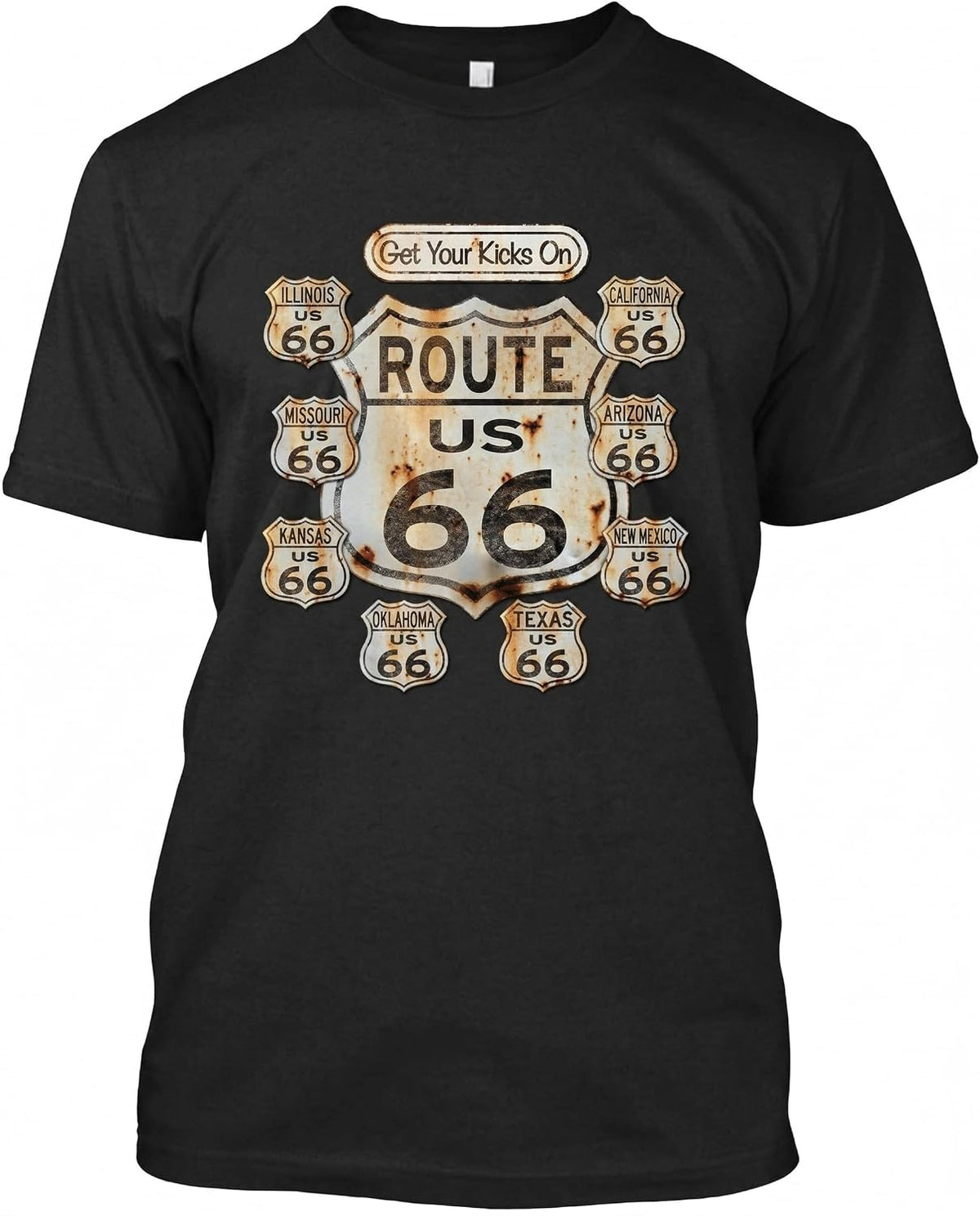 CRAZYDAISYWORLD Unisex Route 66 Get Your Kick On Crewneck T-Shirt - Black