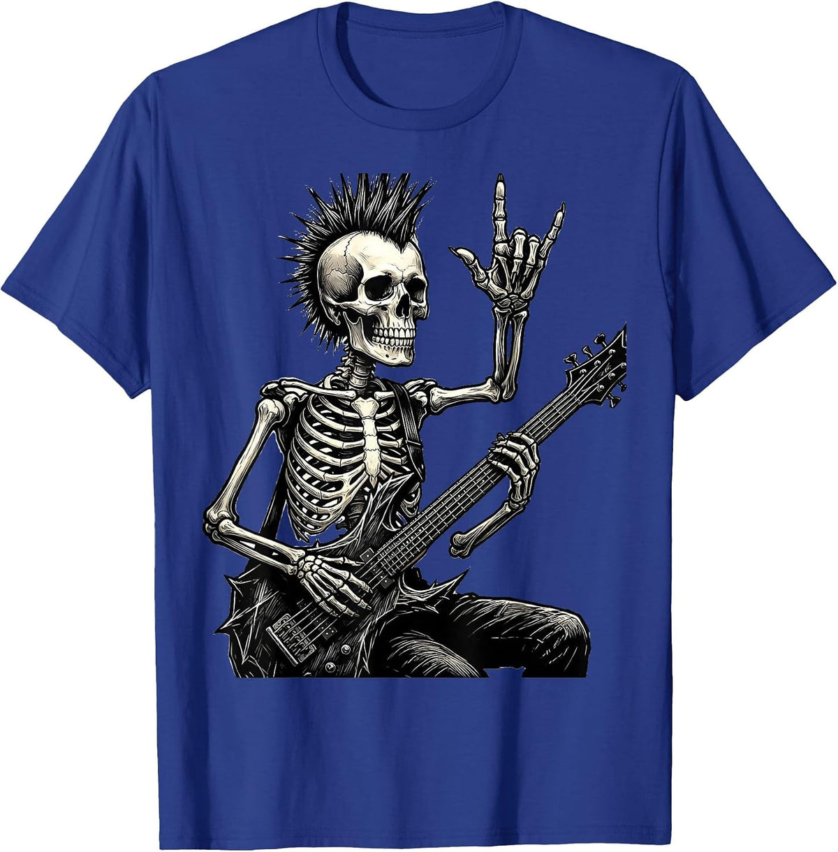 Skeleton Rocker Punk Skull Halloween Music Humor T-Shirt - Royal Blue