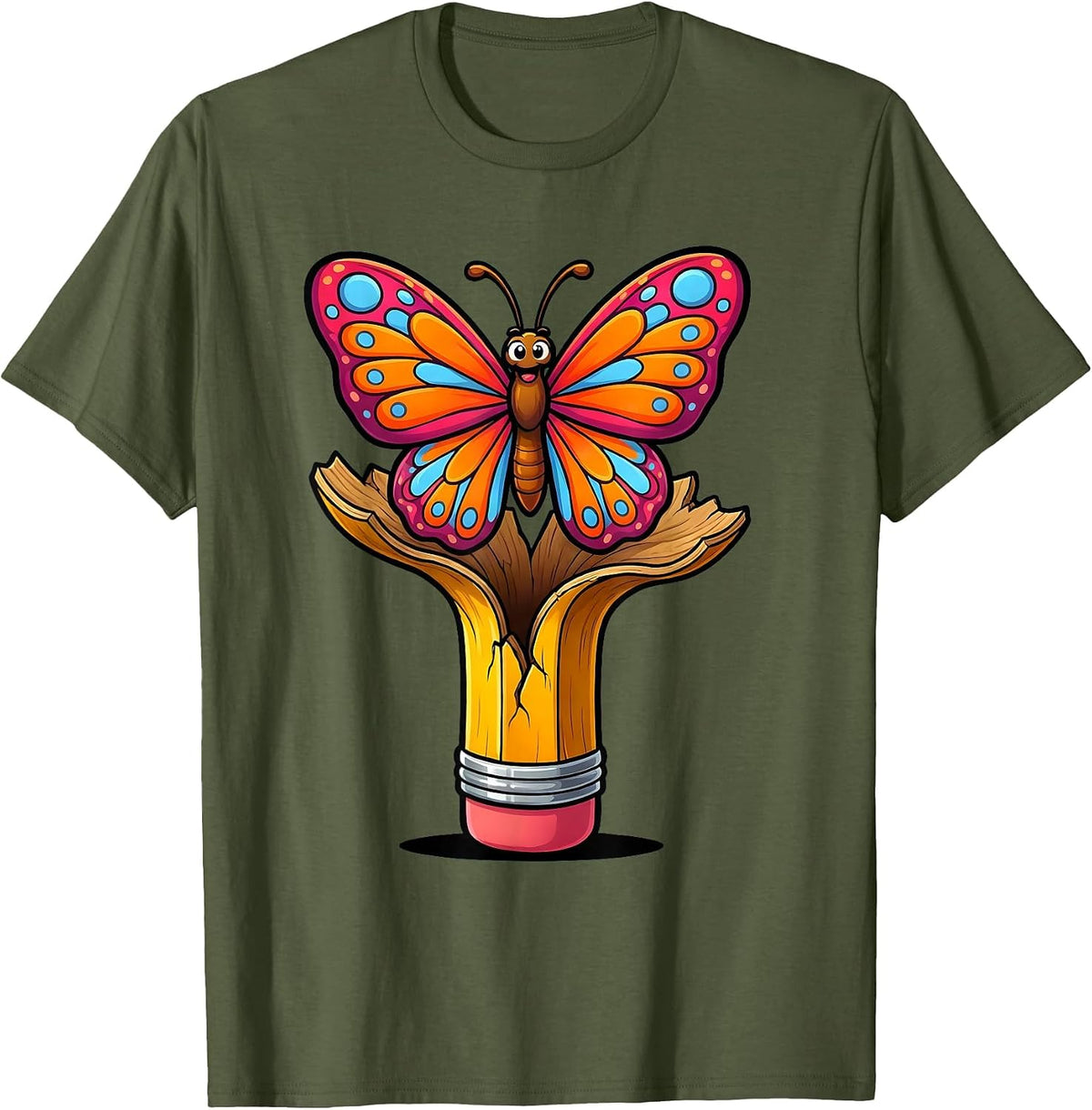 Special Education Teacher Butterfly Pencil Cocoon T-Shirt - Olive Green