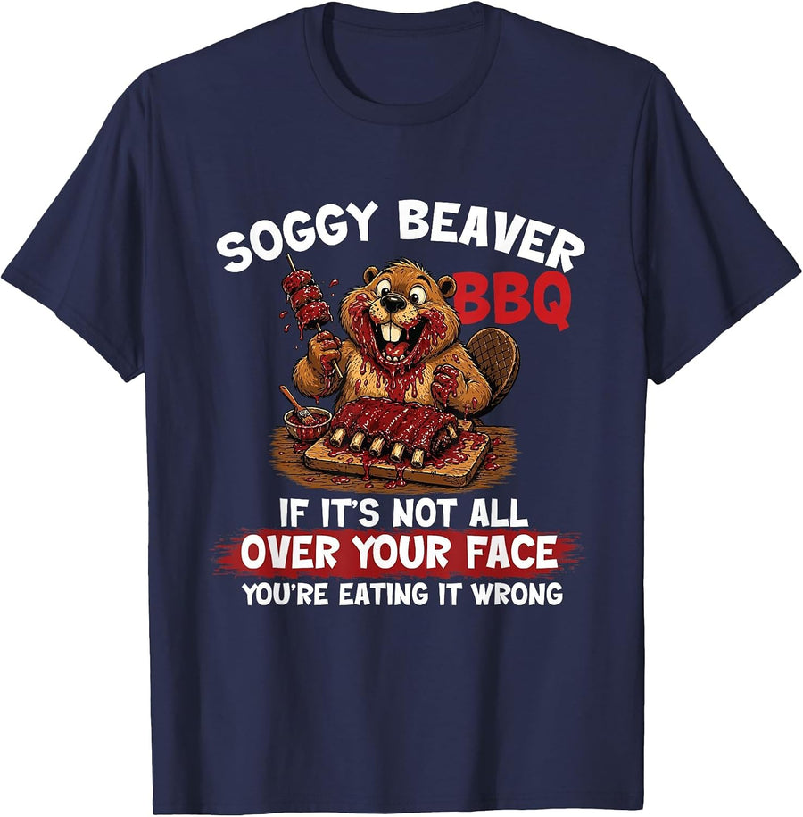 Soggy Beaver - BBQ Backyard Pitmaster Grilling Chef T-Shirt - Navy Blue