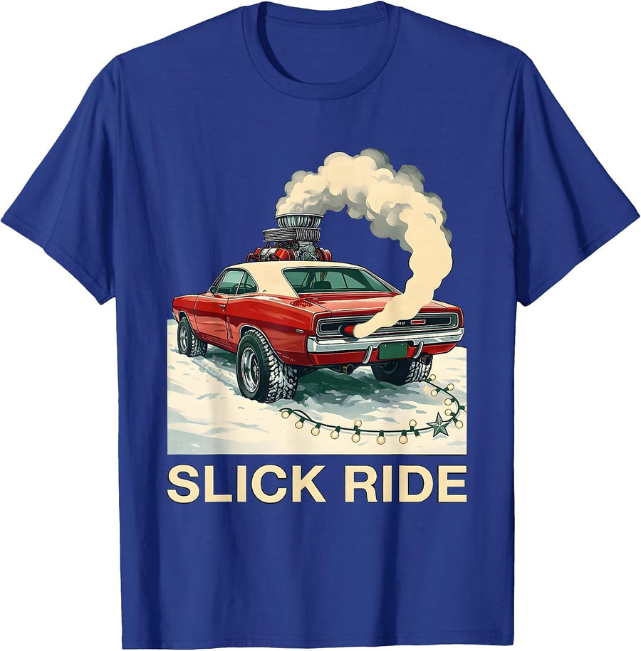Slick Ride Funny Muscle Car Hot Rod Christmas Enthusiast T-Shirt - Royal Blue