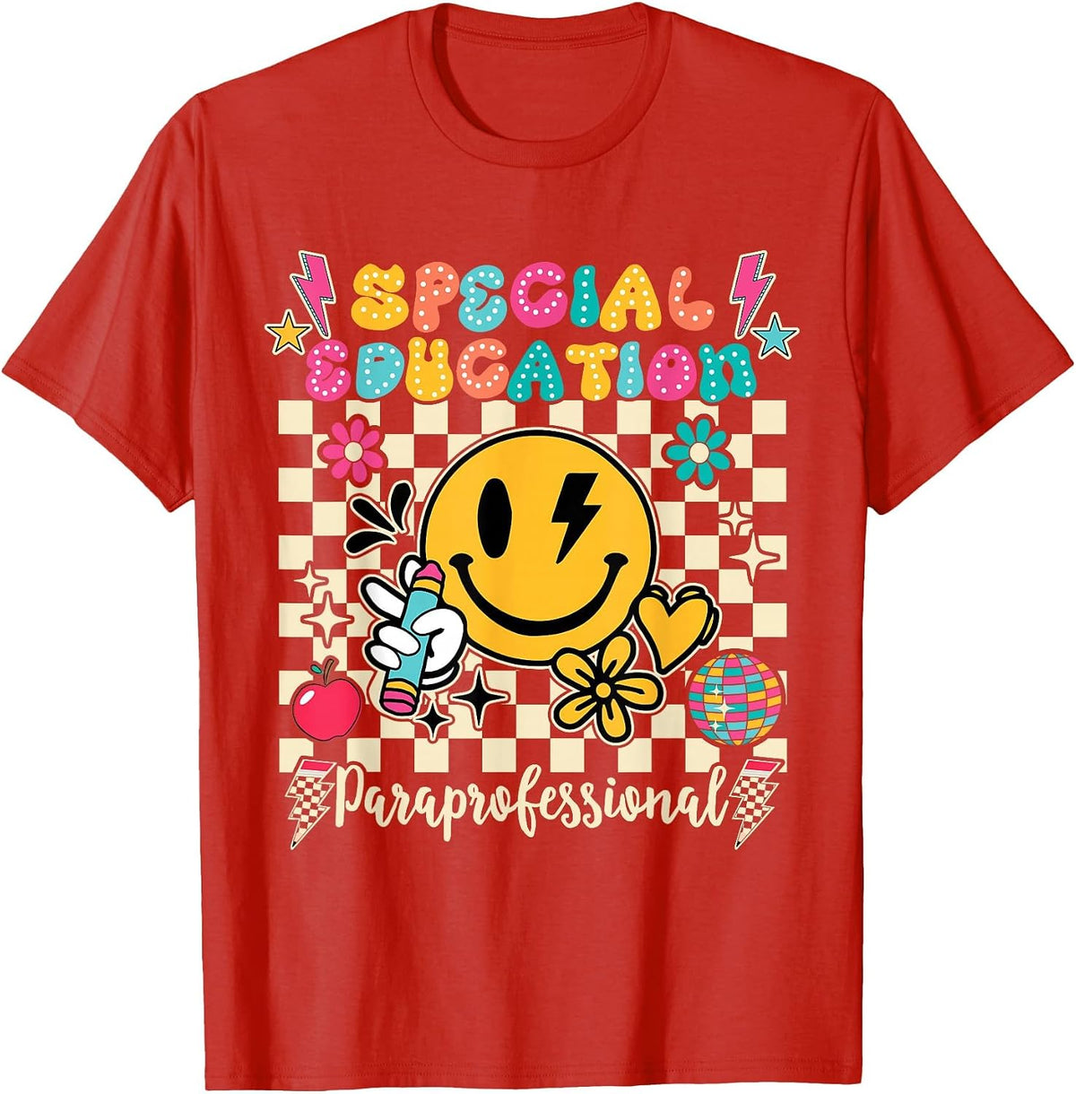 Special Education Paraprofessional Groovy Teacher T-Shirt - Red