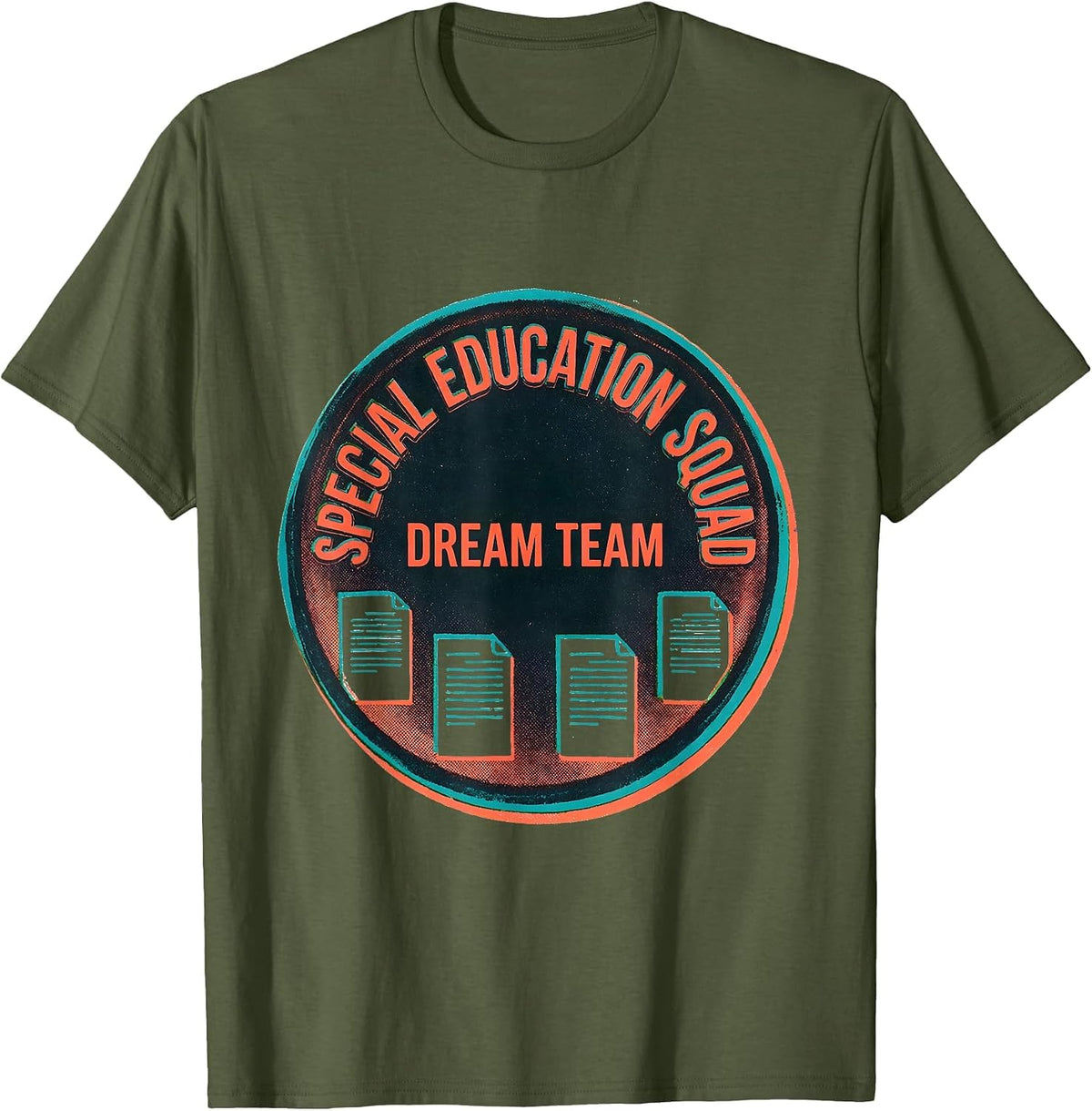 Special Education Squad Dream Team Risograph Teacher T-Shirt - Olive Green