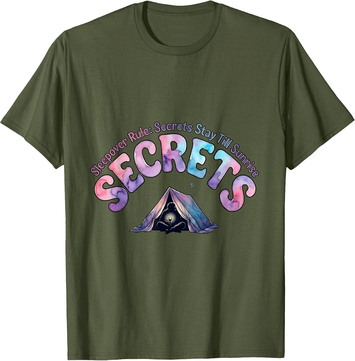 Sleepover Rule: Secrets Stay Till Sunrise Matching Group T-Shirt - Olive Green
