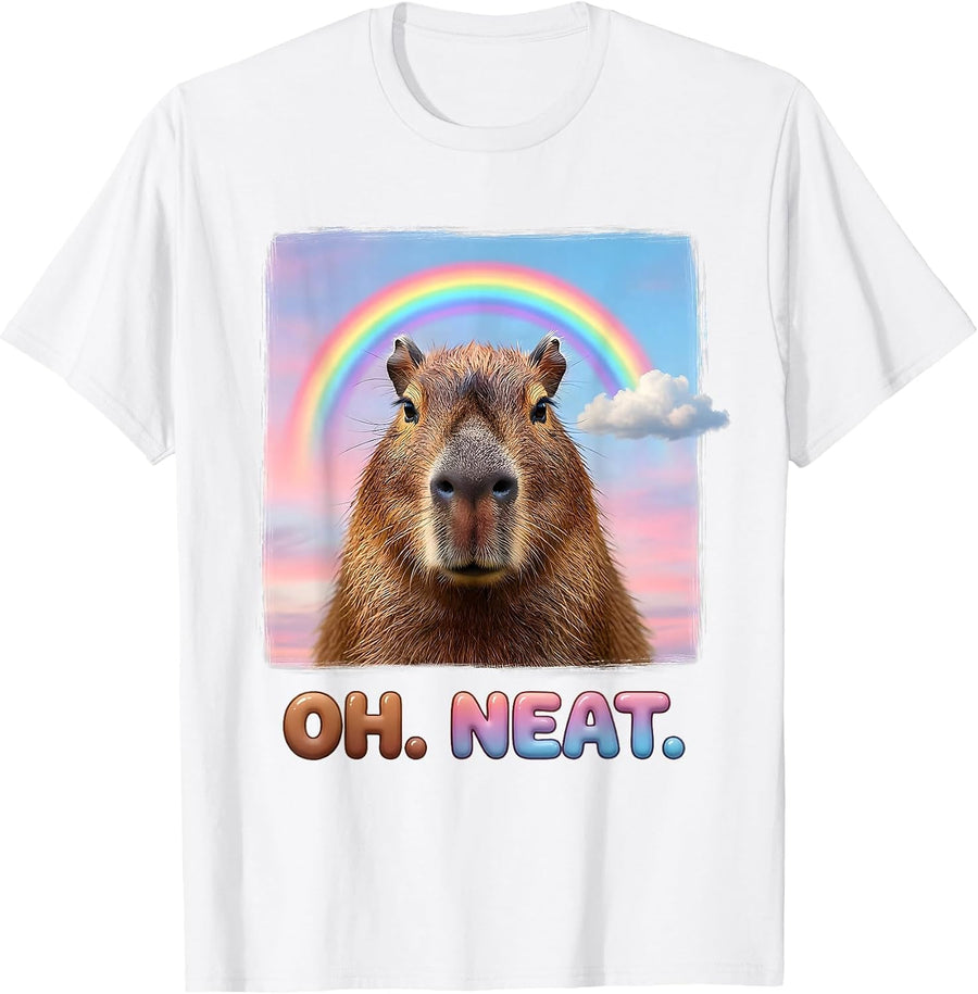 Men's Oh Neat Capybara Meme Humor Dank Animal Lover Gift T-Shirt - White
