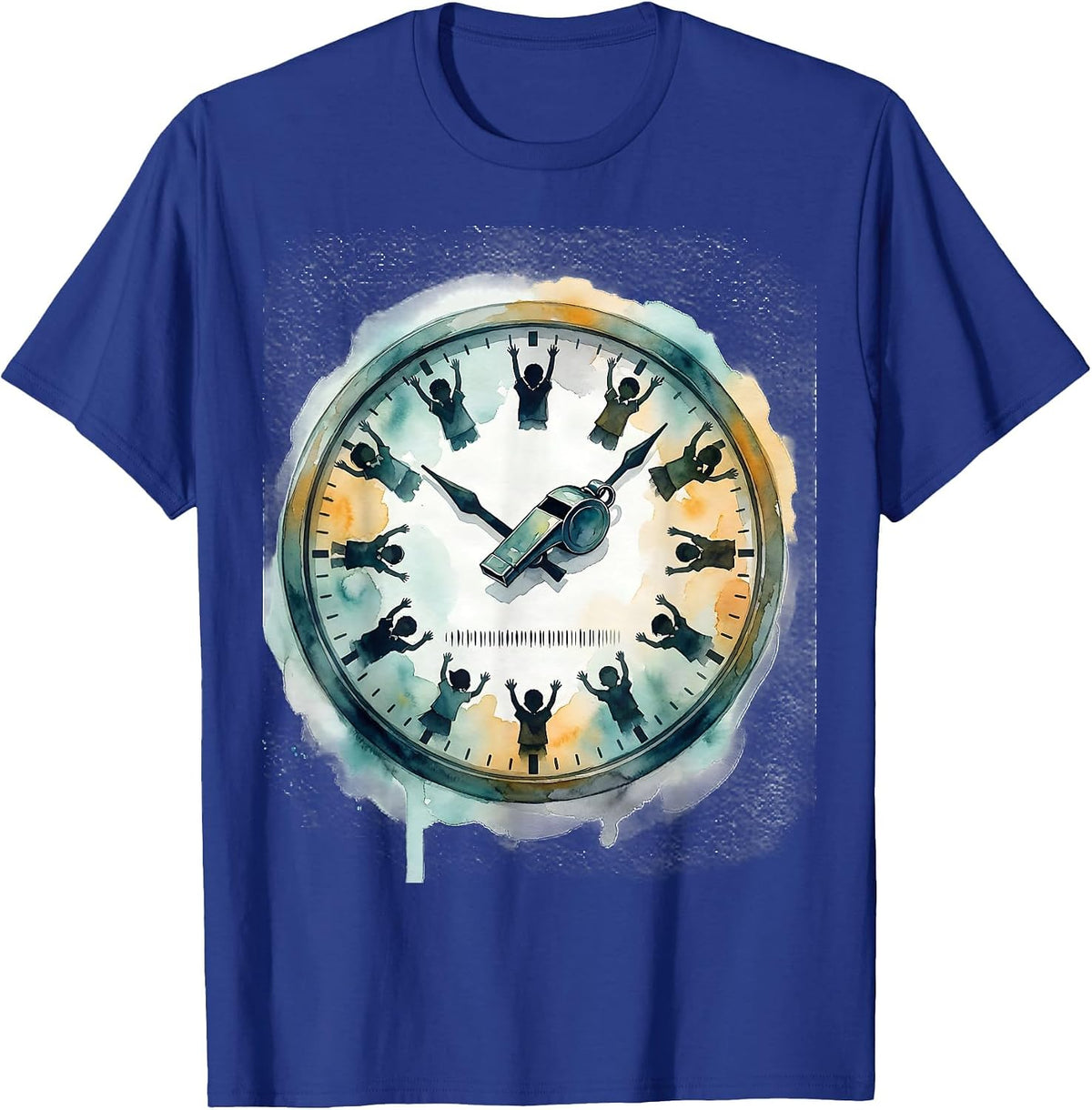 Soft Watercolor Gym Wall Clock PE Teacher Back To School T-Shirt - Royal Blue