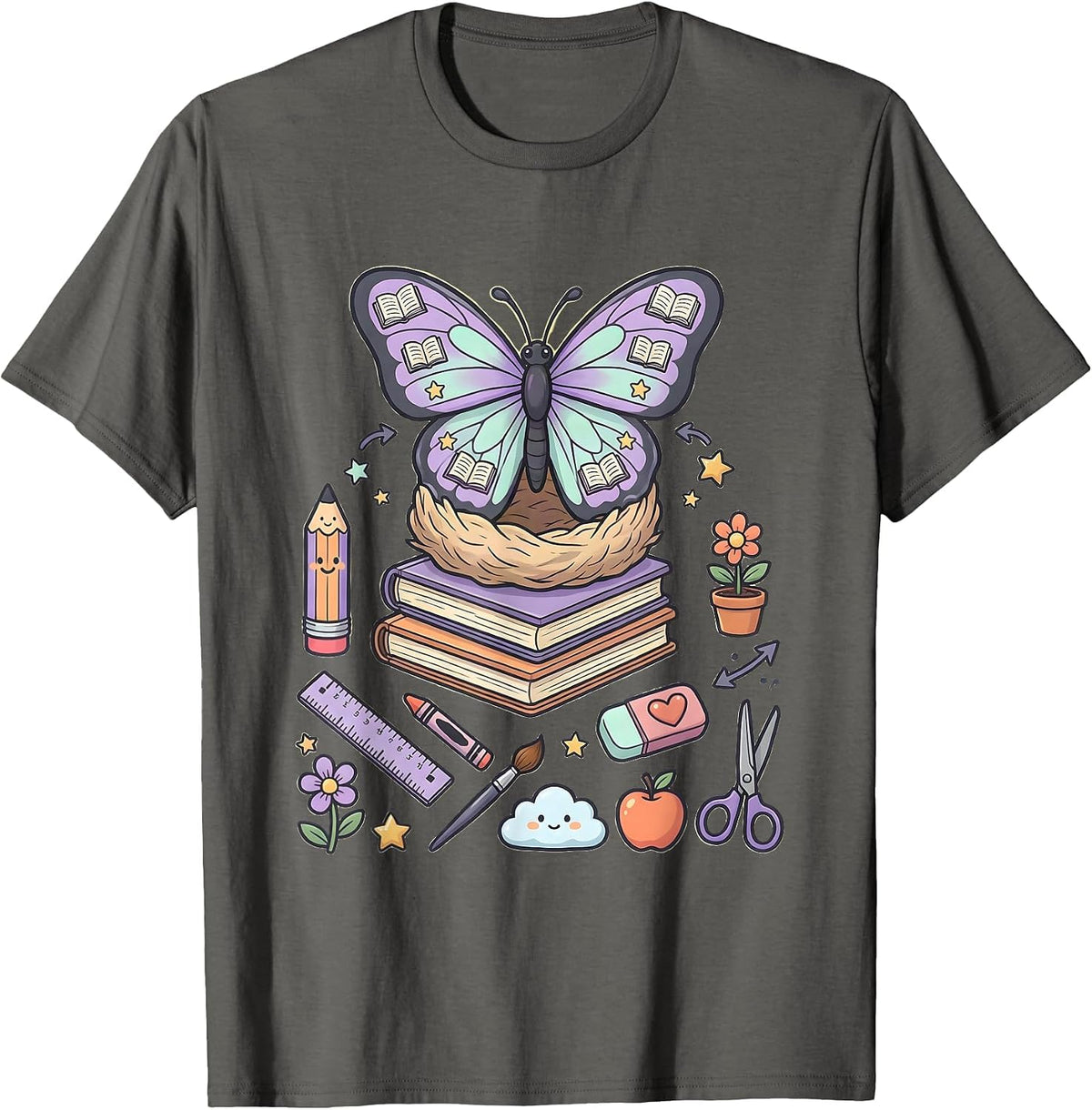 Special Education Teacher Butterfly Cocoon Books T-Shirt - Asphalt Grey