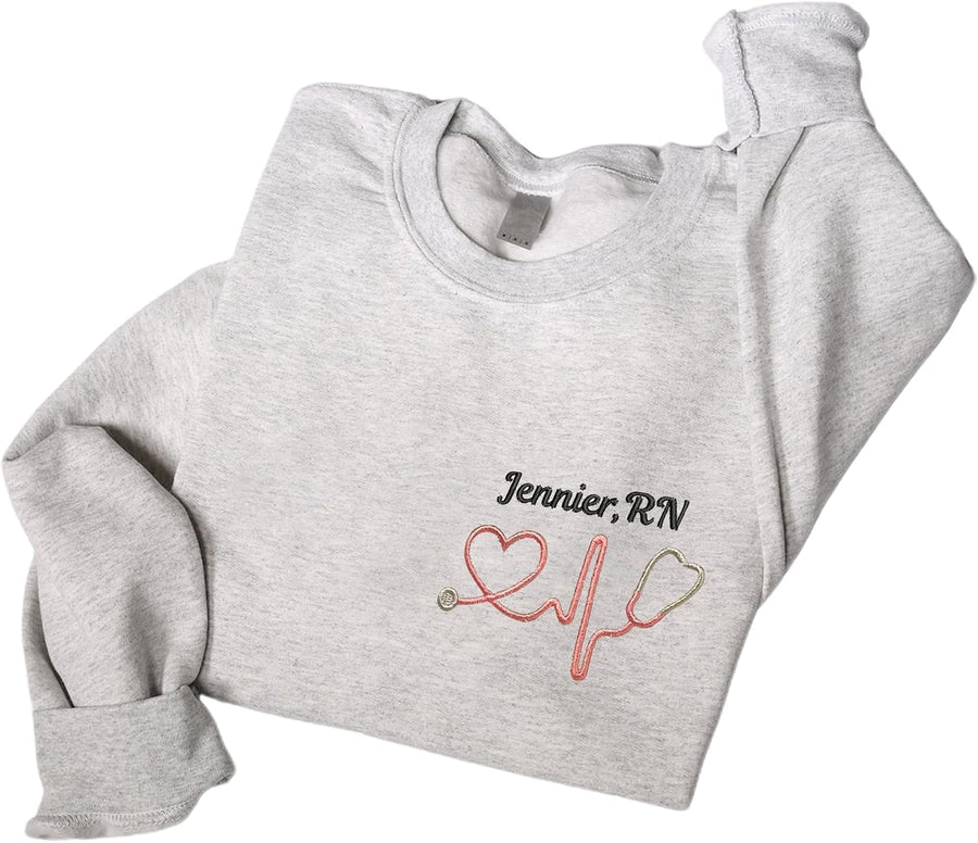 Custom Embroidered Nurse Sweatshirts for Women, Personalized Name and Types of Nurses, ER, RN, NP, L&D.. - A1