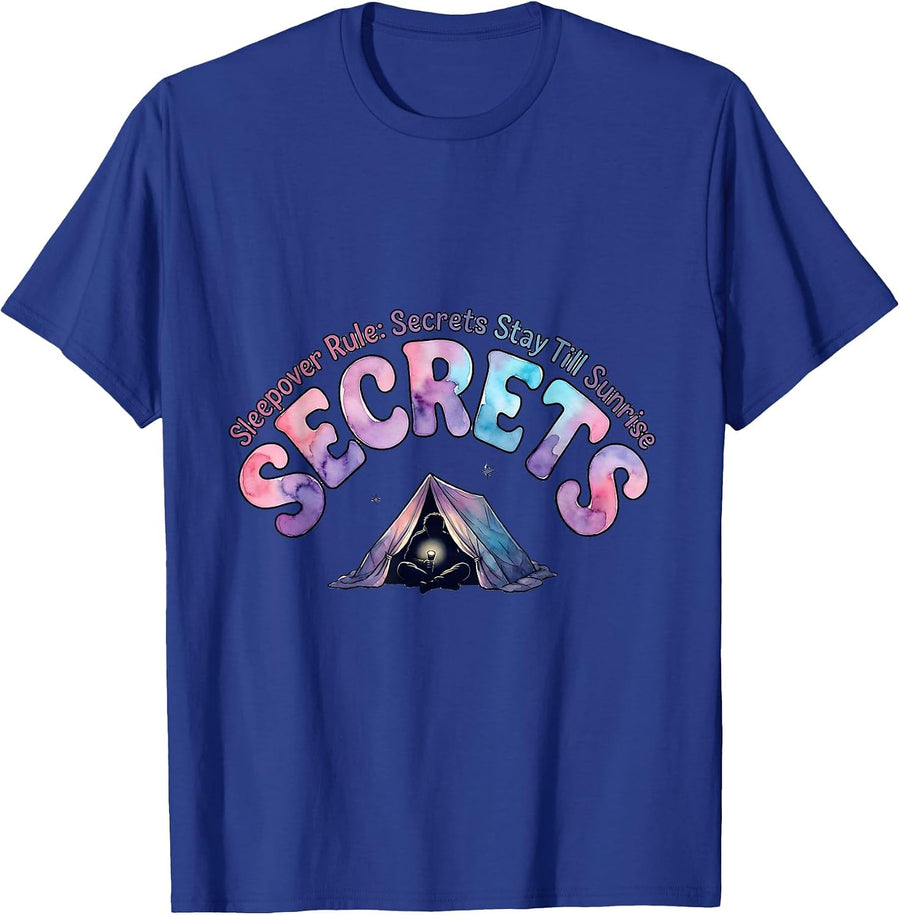 Sleepover Rule: Secrets Stay Till Sunrise Matching Group T-Shirt - Royal Blue