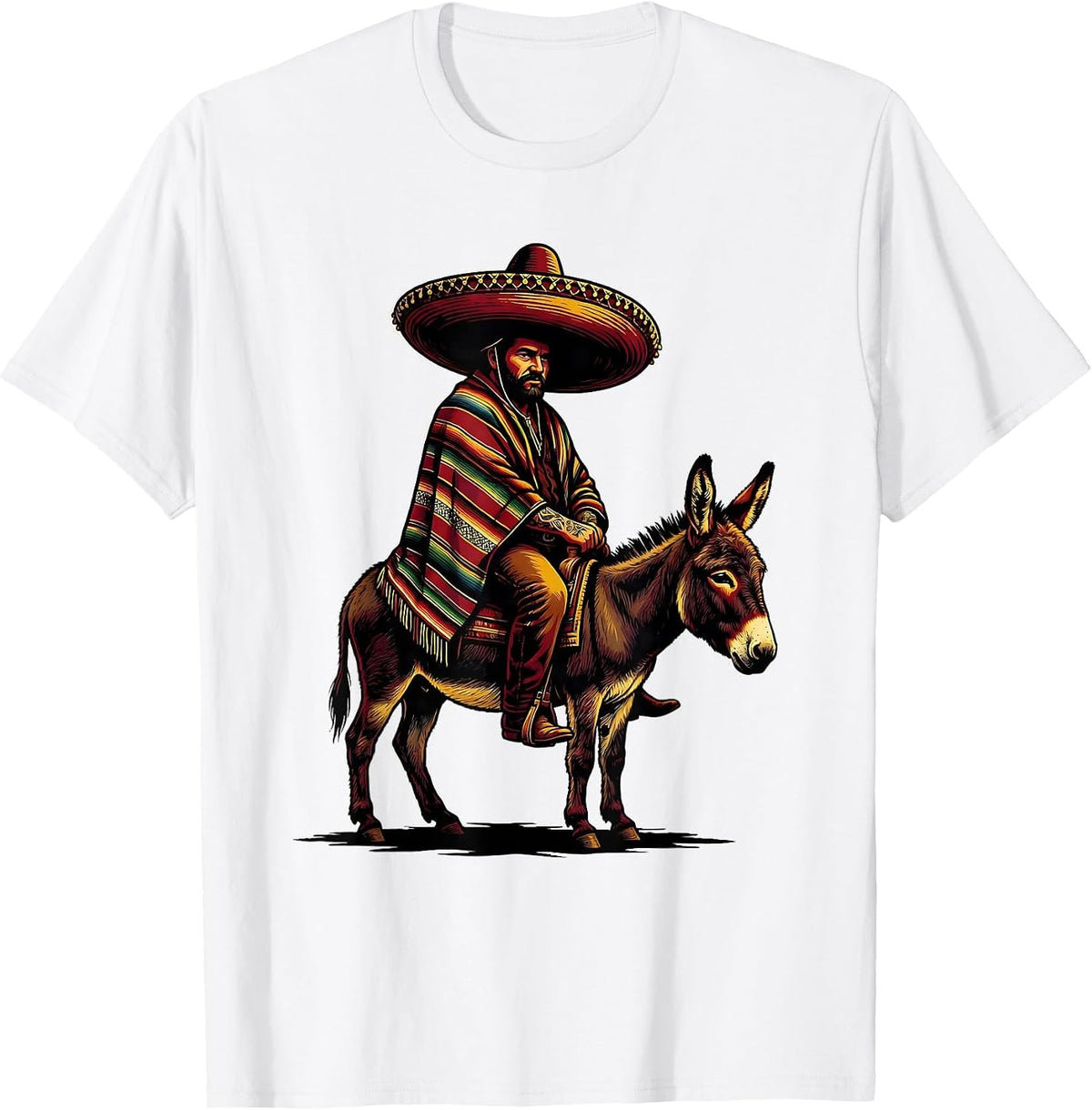 Men's Mexican Sombrero Rider Burro Illustration T-Shirt - White