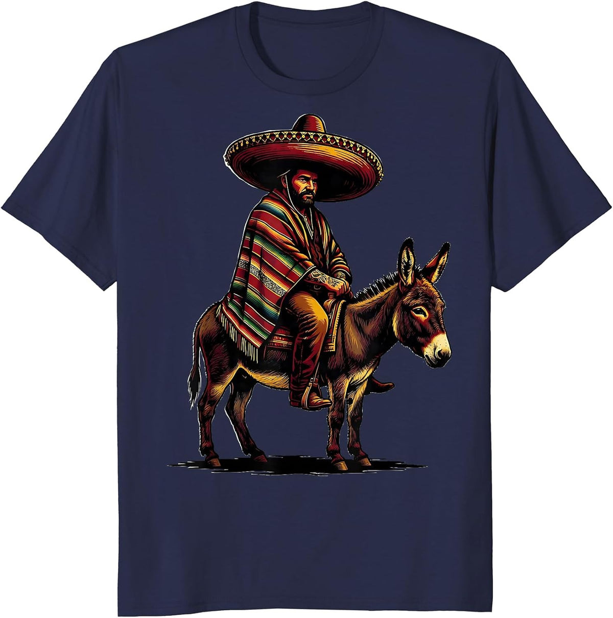 Men's Mexican Sombrero Rider Burro Illustration T-Shirt - Navy Blue