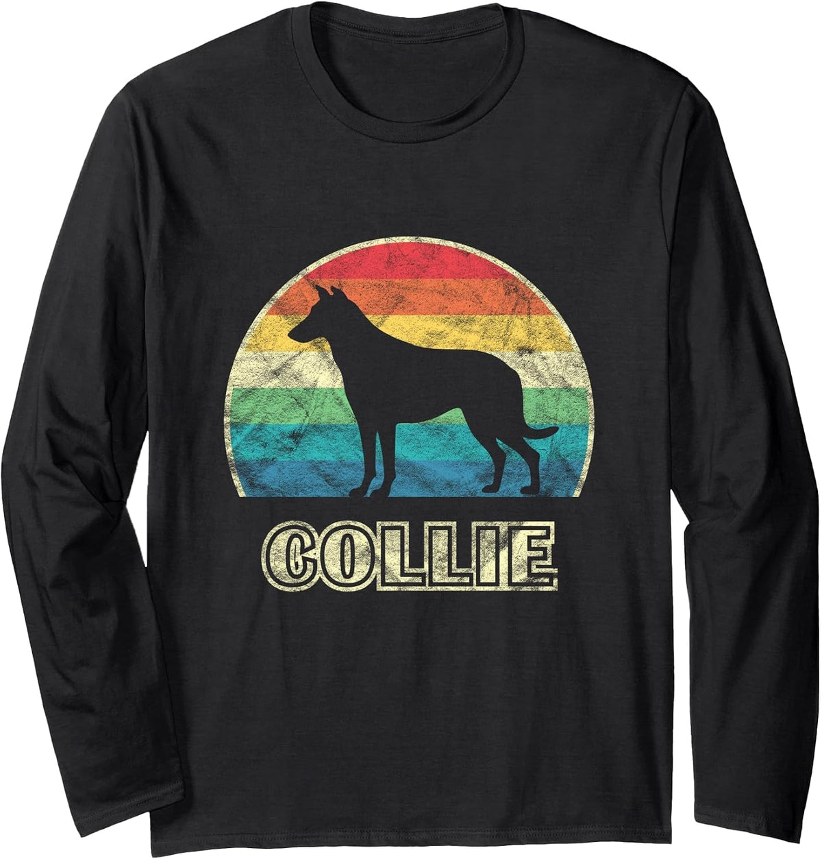 Smooth Collie Vintage Style Dog Long Sleeve T-Shirt - Adult Unisex Black