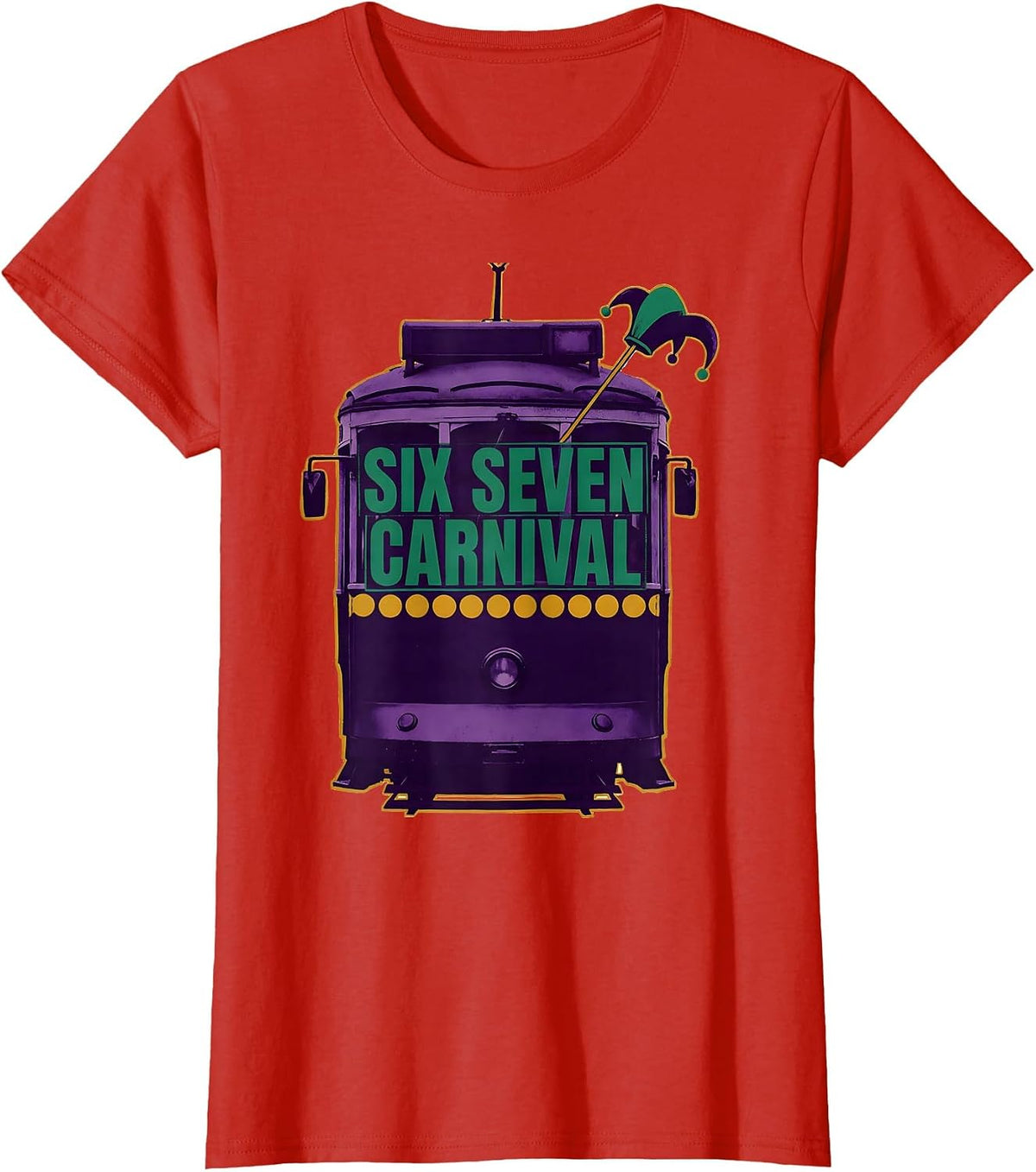 Six Seven! Carnival Funny Mardi Gras Meme Kids Humor T-Shirt - Red