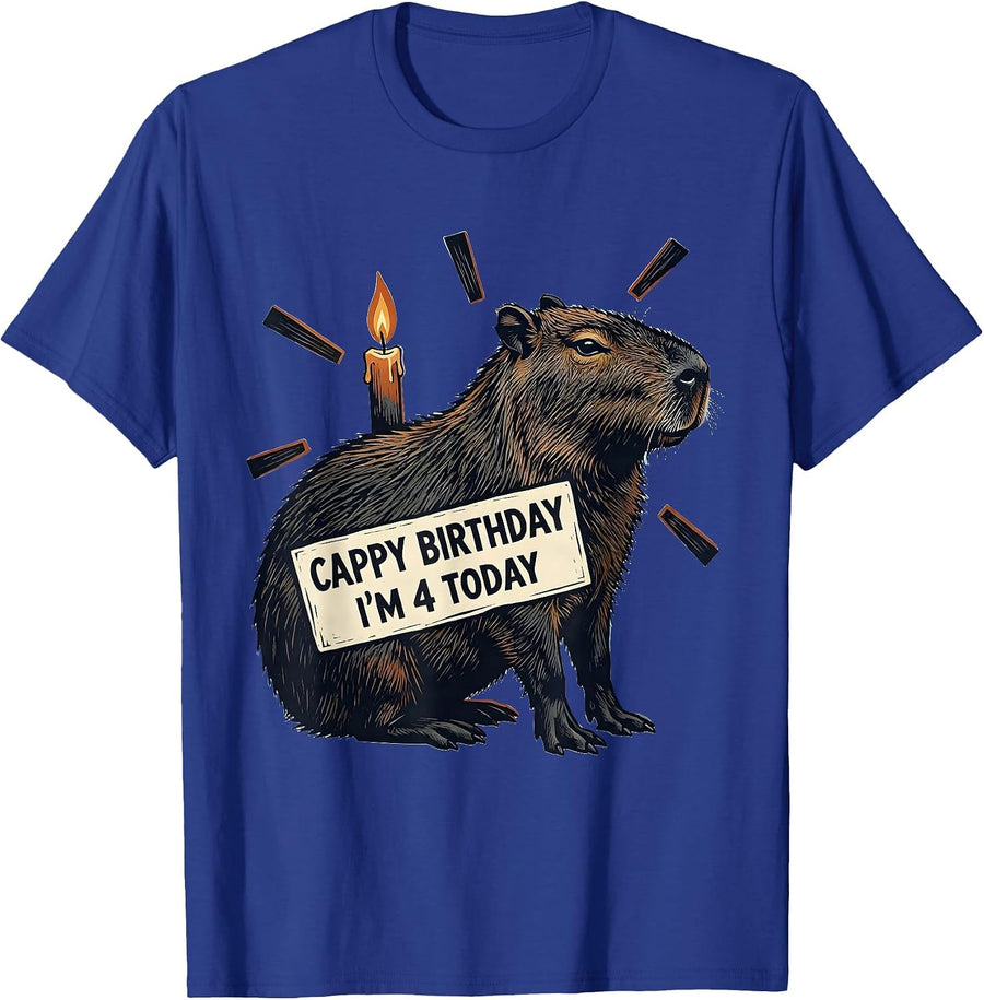 Cappy Birthday I'm 4 Today Funny Capybara Kawaii Kids Gift T-Shirt - Royal Blue