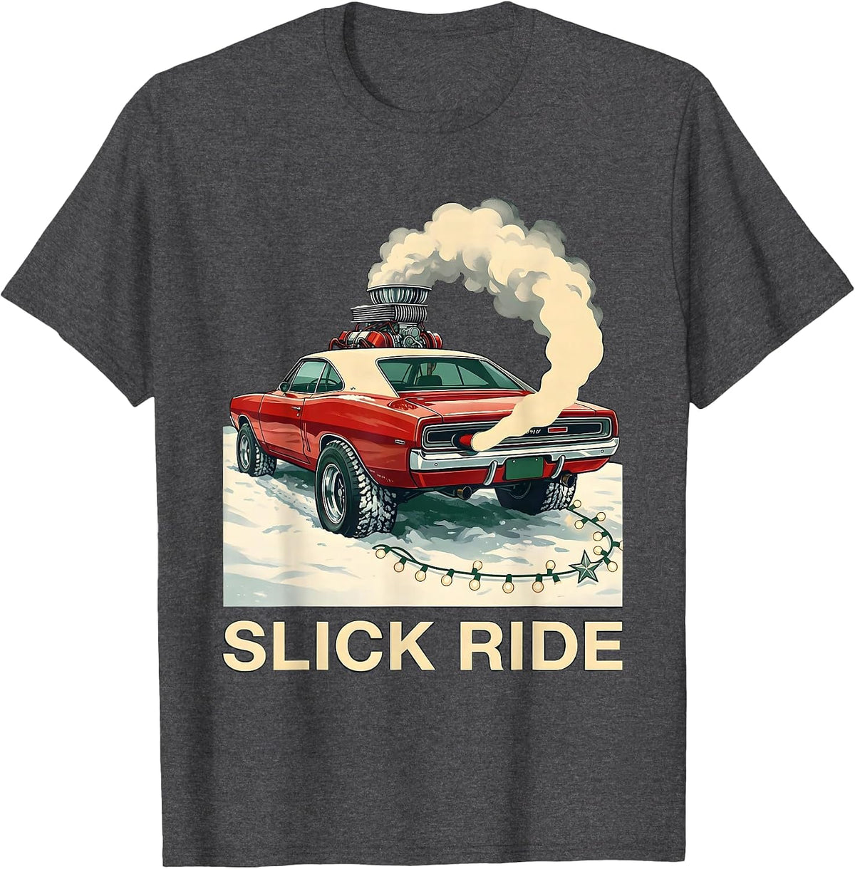 Slick Ride Funny Muscle Car Hot Rod Christmas Enthusiast T-Shirt - Dark Heather Grey