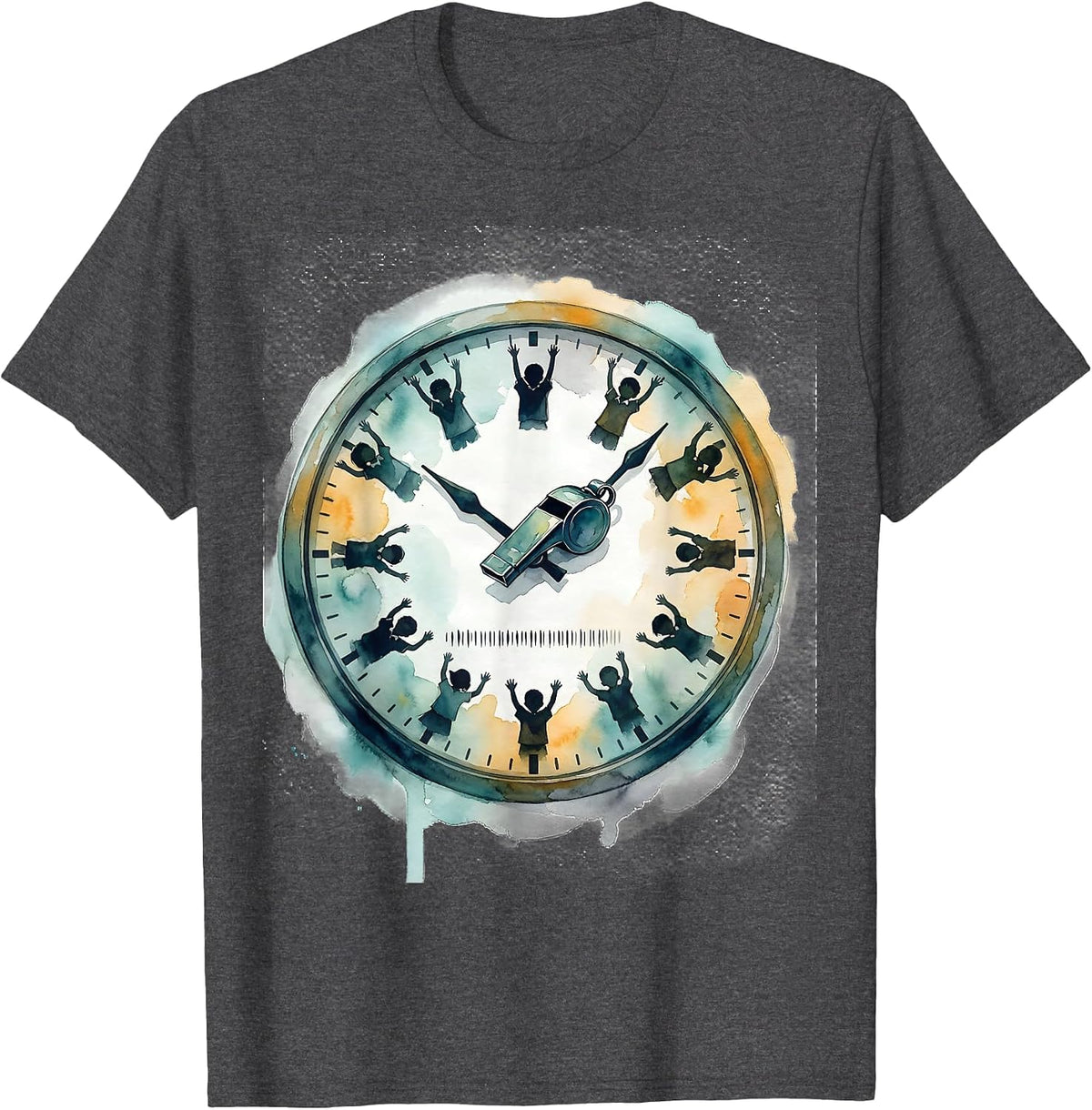 Soft Watercolor Gym Wall Clock PE Teacher Back To School T-Shirt - Dark Heather Grey