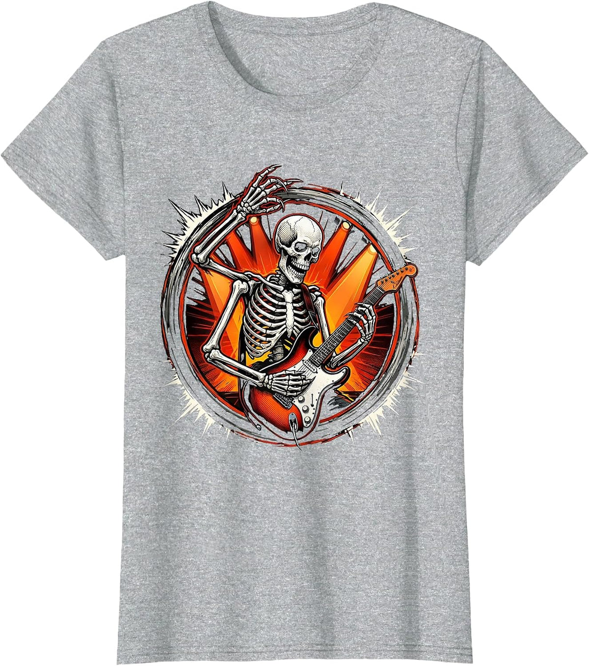 Skeleton Electric Guitar Punk Rock Stage Design T-Shirt - Heather Grey