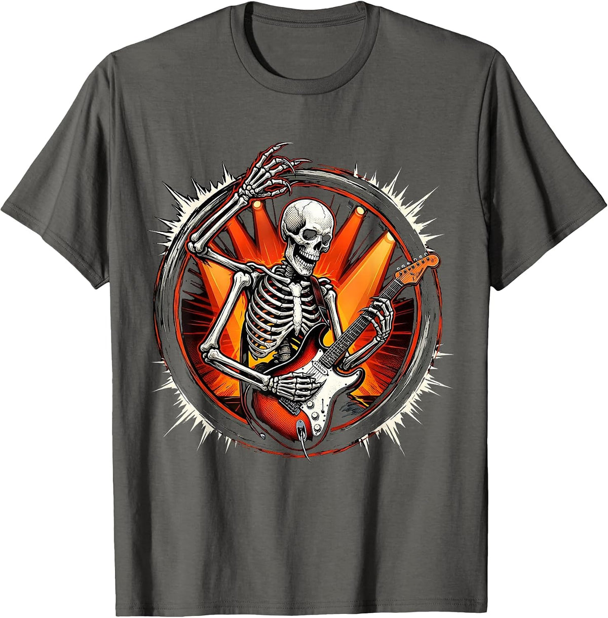 Skeleton Electric Guitar Punk Rock Stage Design T-Shirt - Asphalt Grey