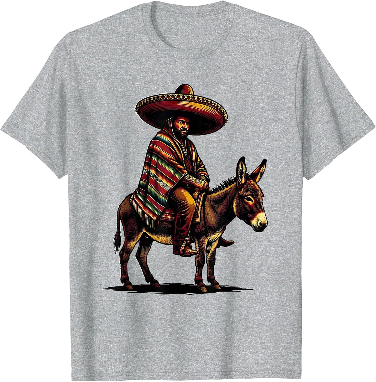 Men's Mexican Sombrero Rider Burro Illustration T-Shirt - Heather Grey