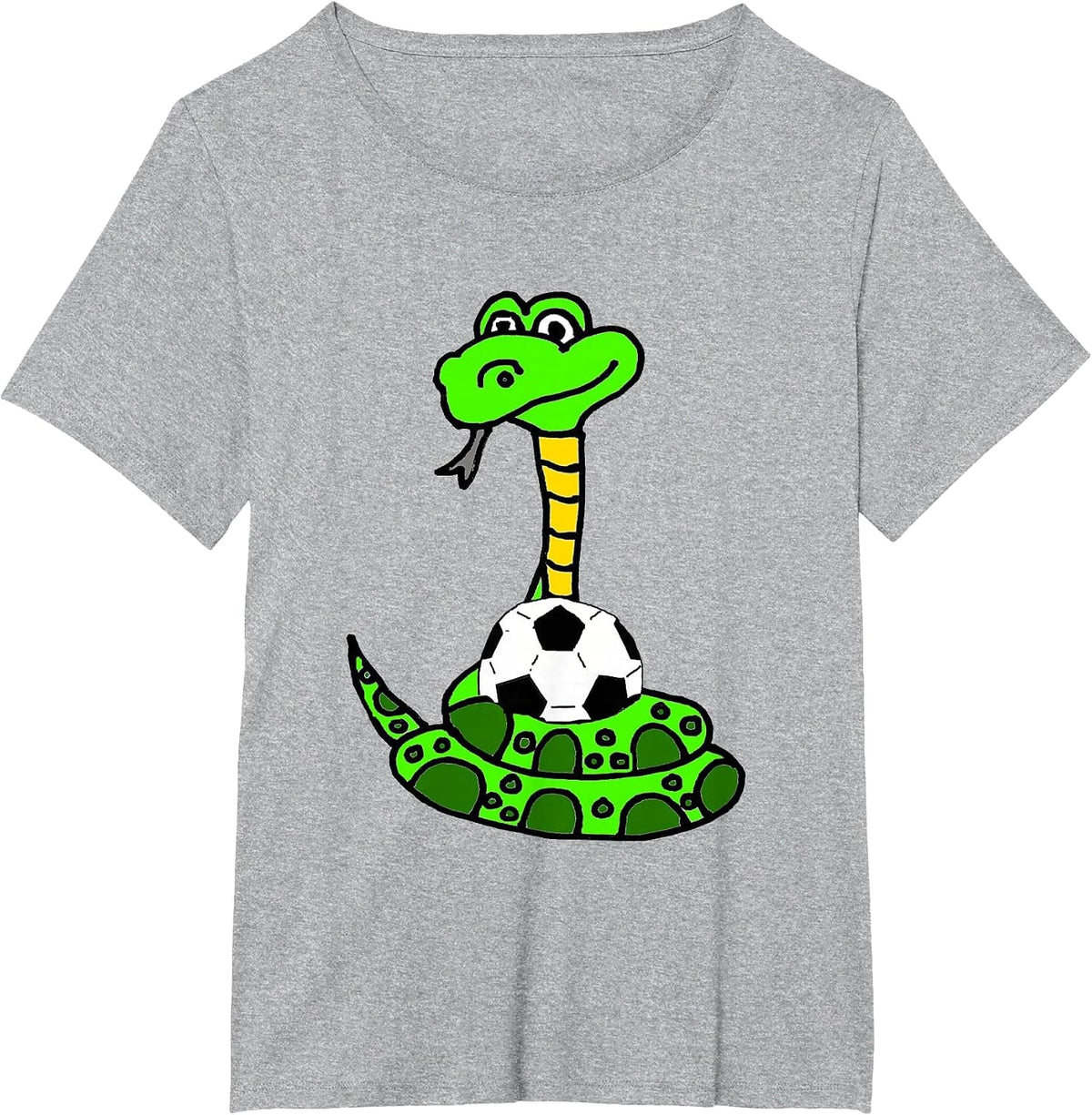 Smileteesfunnya Funny Green Python Snake and Soccer Ball T-Shirt - Heather Grey