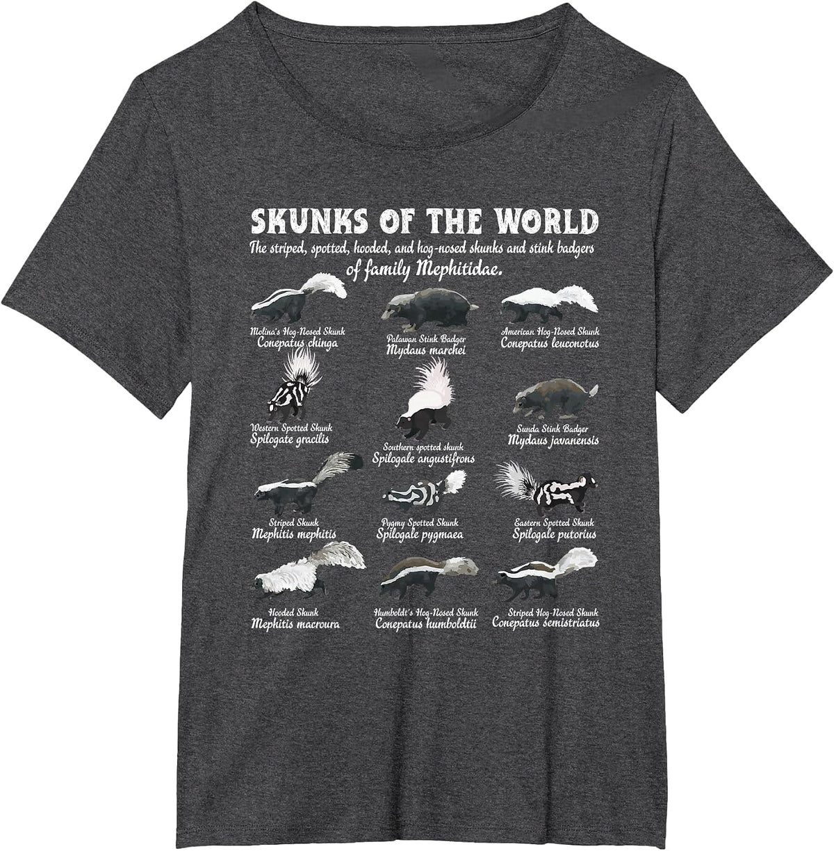 Skunk Tail Skunks of The World Mephitidae Skunk Whisperer T-Shirt - Dark Heather Grey