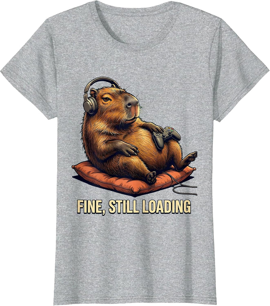 Fine, Still Loading Funny Capybara Gamer Meme Humor T-Shirt - Heather Grey