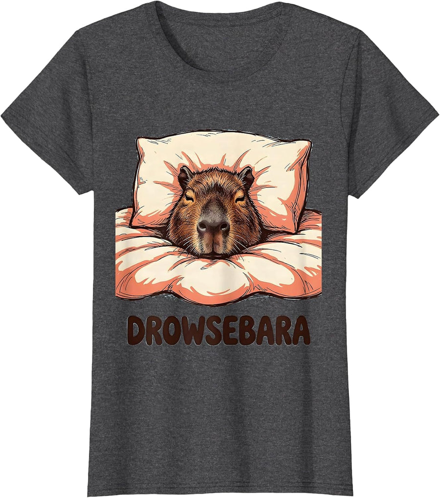 Women's Drowsebara Cute Capybara Sleepy Pajama Pun Funny T-Shirt - Dark Heather Grey