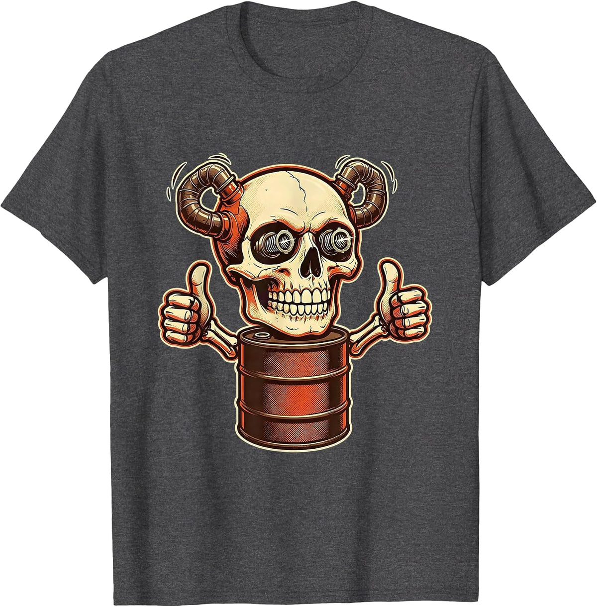 Skull Spark Plug Eyes Exhaust Pipe Mechanic Design T-Shirt - Dark Heather Grey