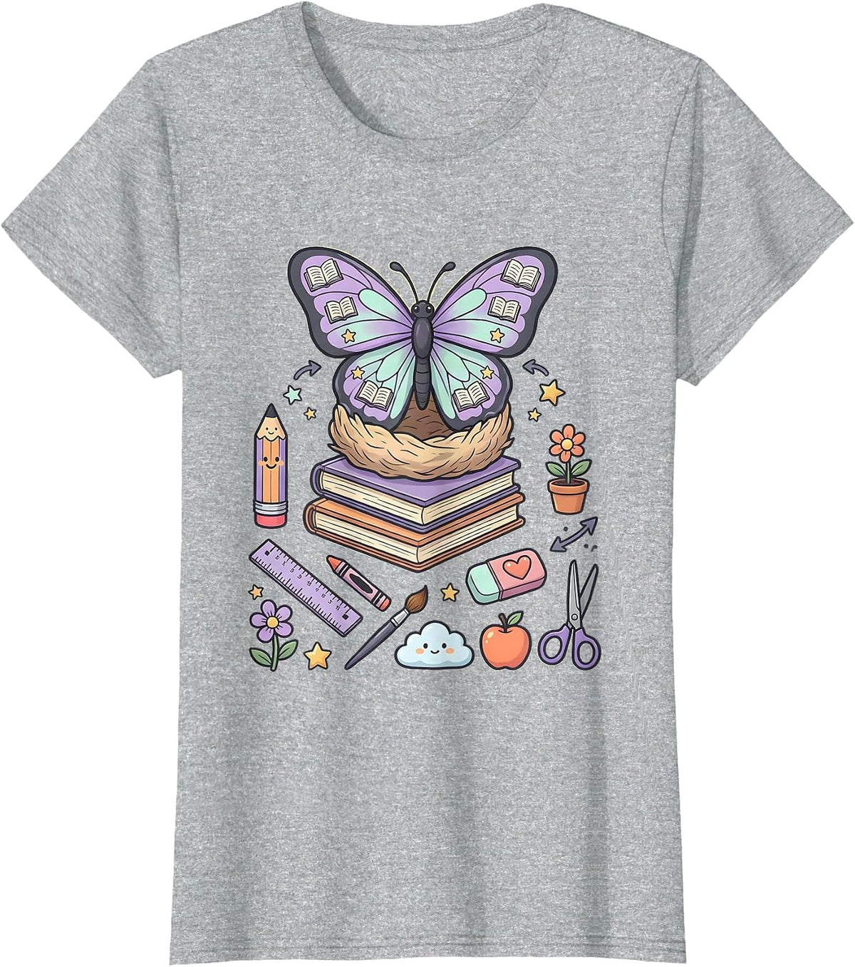 Special Education Teacher Butterfly Cocoon Books T-Shirt - Heather Grey
