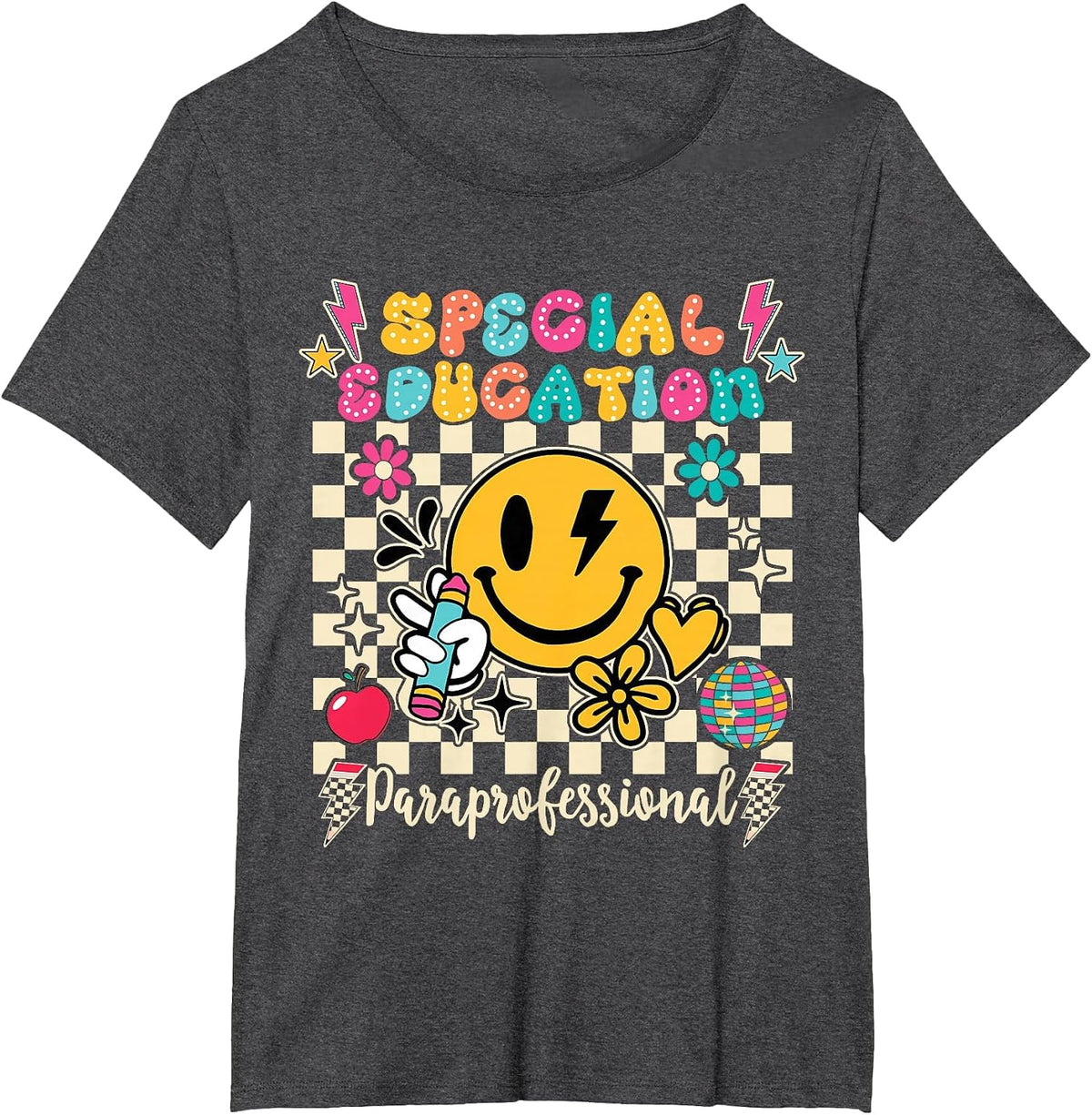 Special Education Paraprofessional Groovy Teacher T-Shirt - Dark Heather Grey