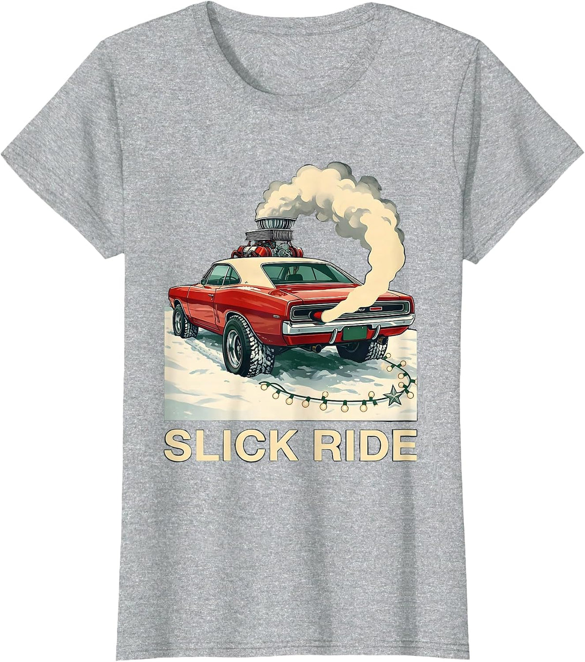 Slick Ride Funny Muscle Car Hot Rod Christmas Enthusiast T-Shirt - Heather Grey