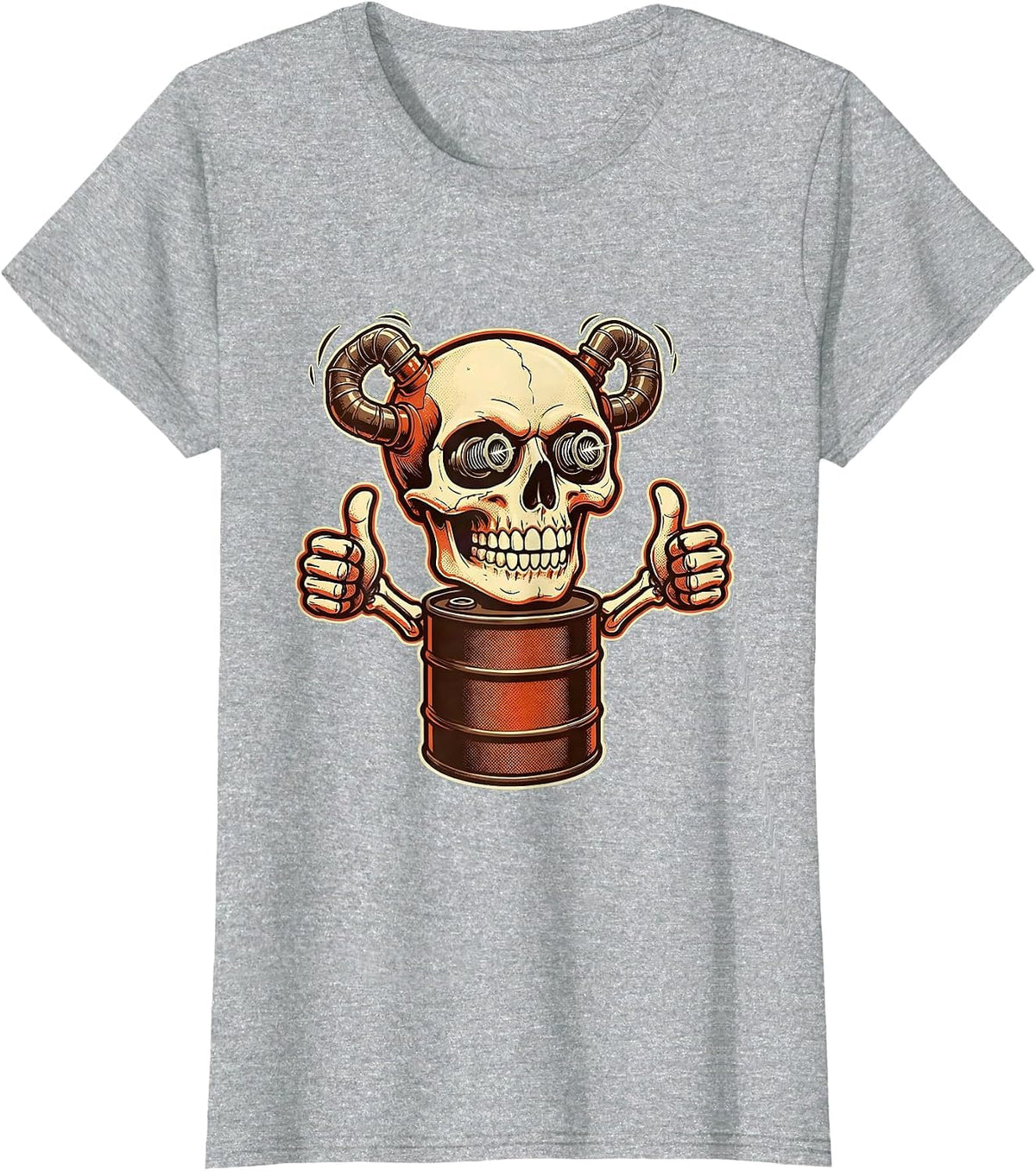 Skull Spark Plug Eyes Exhaust Pipe Mechanic Design T-Shirt - Heather Grey