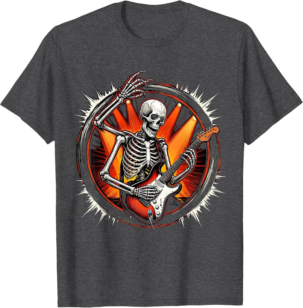 Skeleton Electric Guitar Punk Rock Stage Design T-Shirt - Dark Heather Grey
