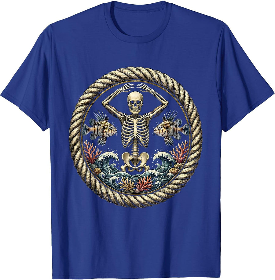 Skeleton Diver Deep Sea Fish Illustration T-Shirt - Royal Blue