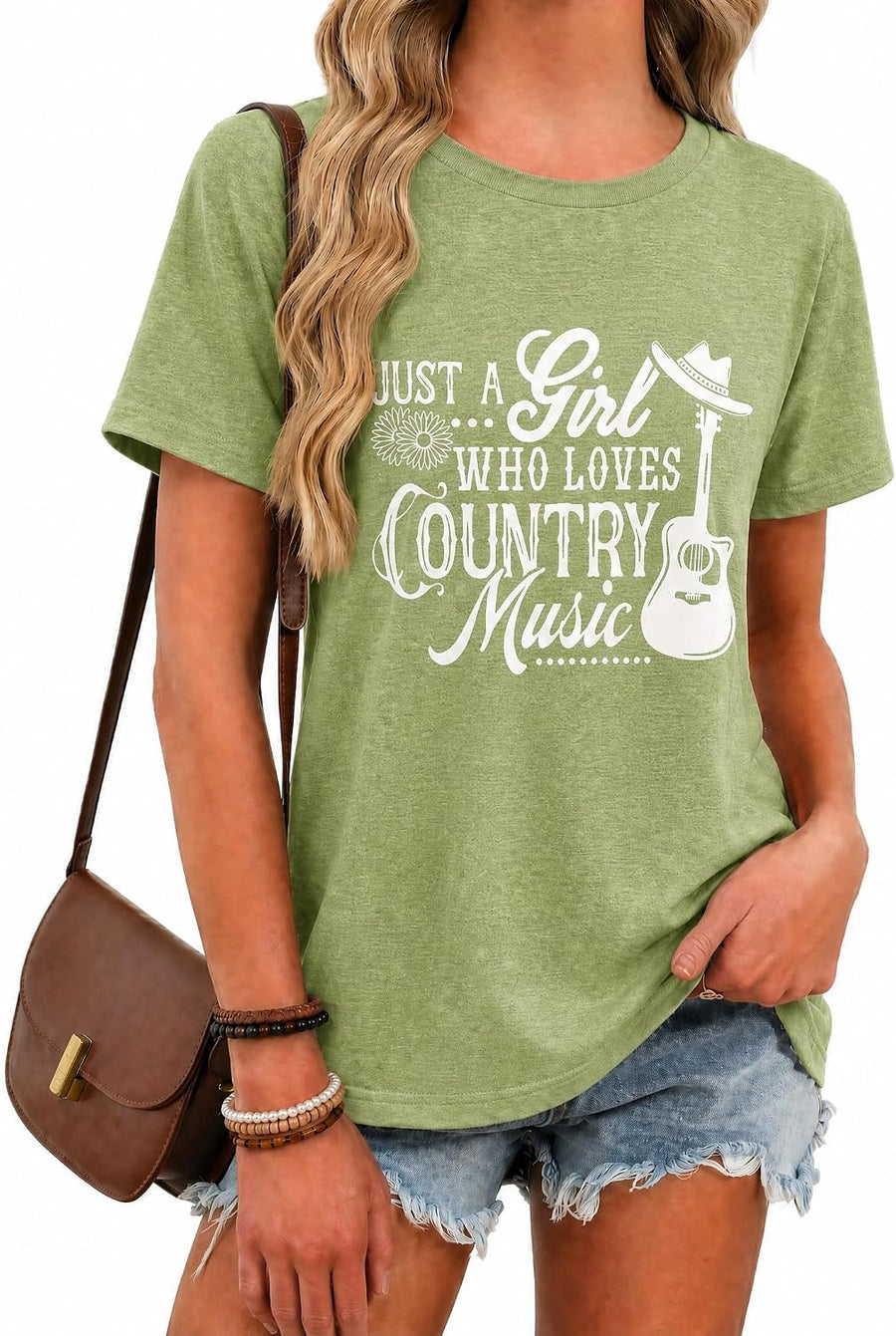 Country Music Women's Graphic Crewneck Short Sleeve Summer Tee - M8-green