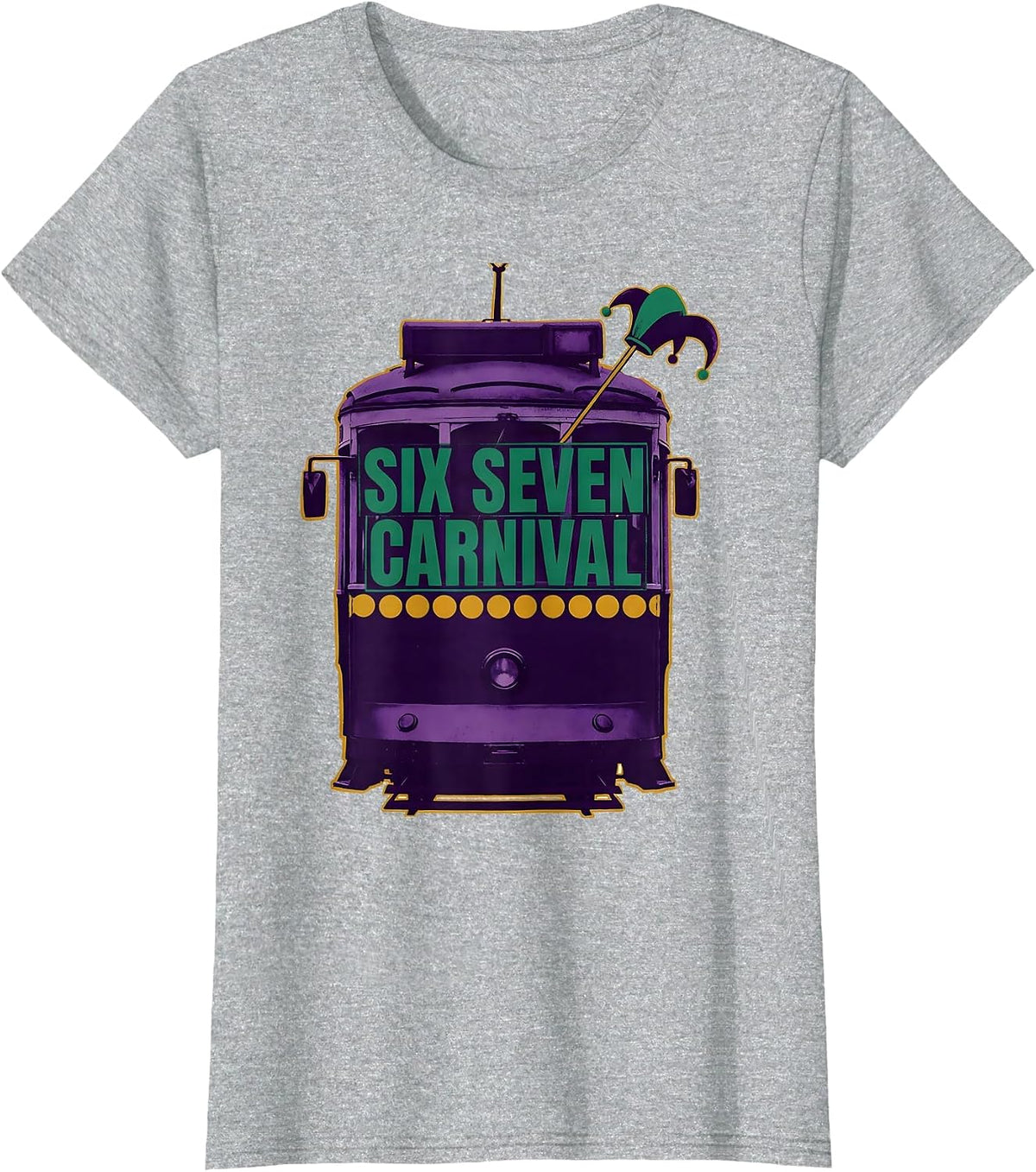Six Seven! Carnival Funny Mardi Gras Meme Kids Humor T-Shirt - Heather Grey