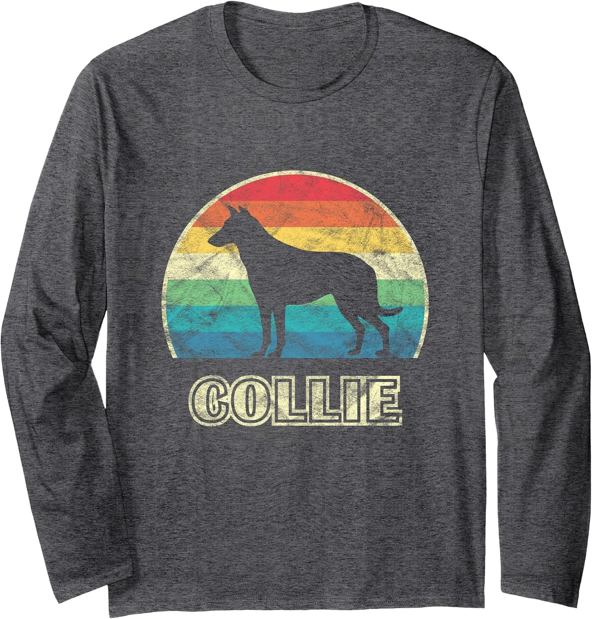 Smooth Collie Vintage Style Dog Long Sleeve T-Shirt - Adult Unisex Dark Heather Grey
